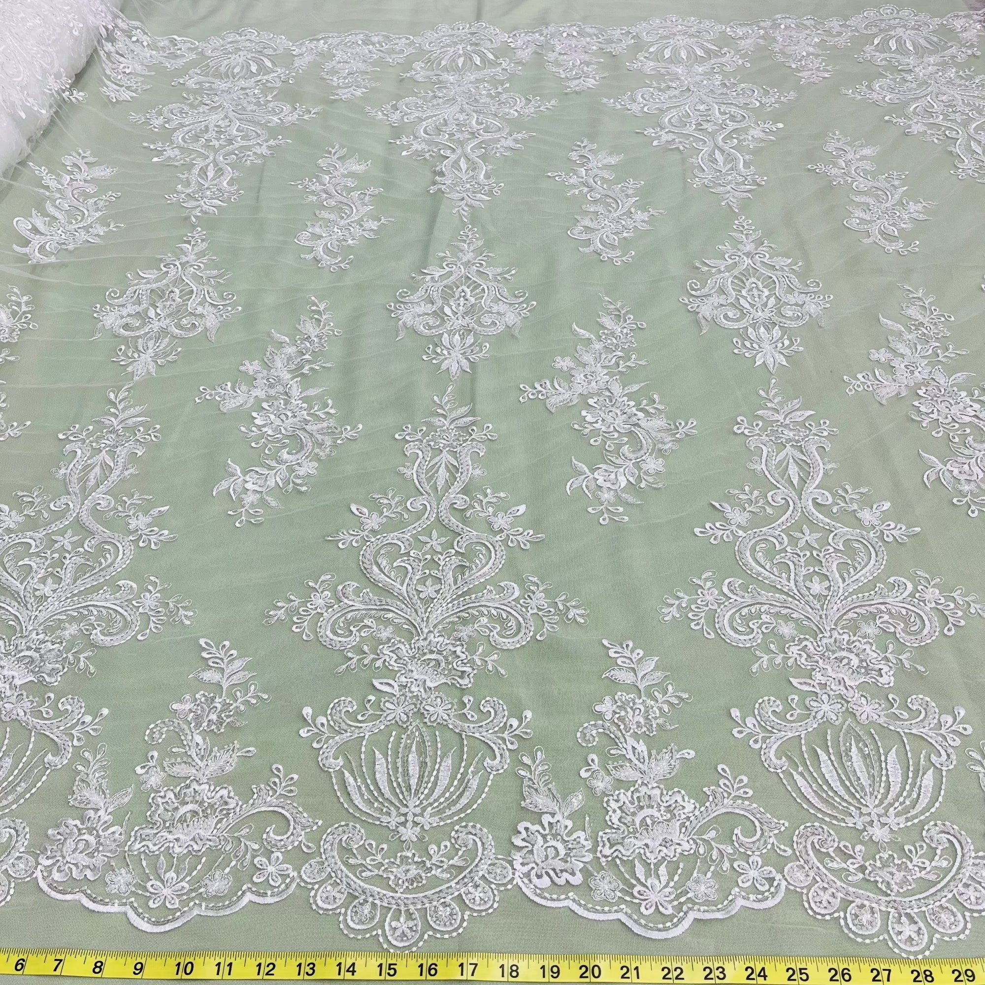 Beaded Lace Fabric Embroidered on 100% Polyester Net Mesh | Lace USA - GD-12186