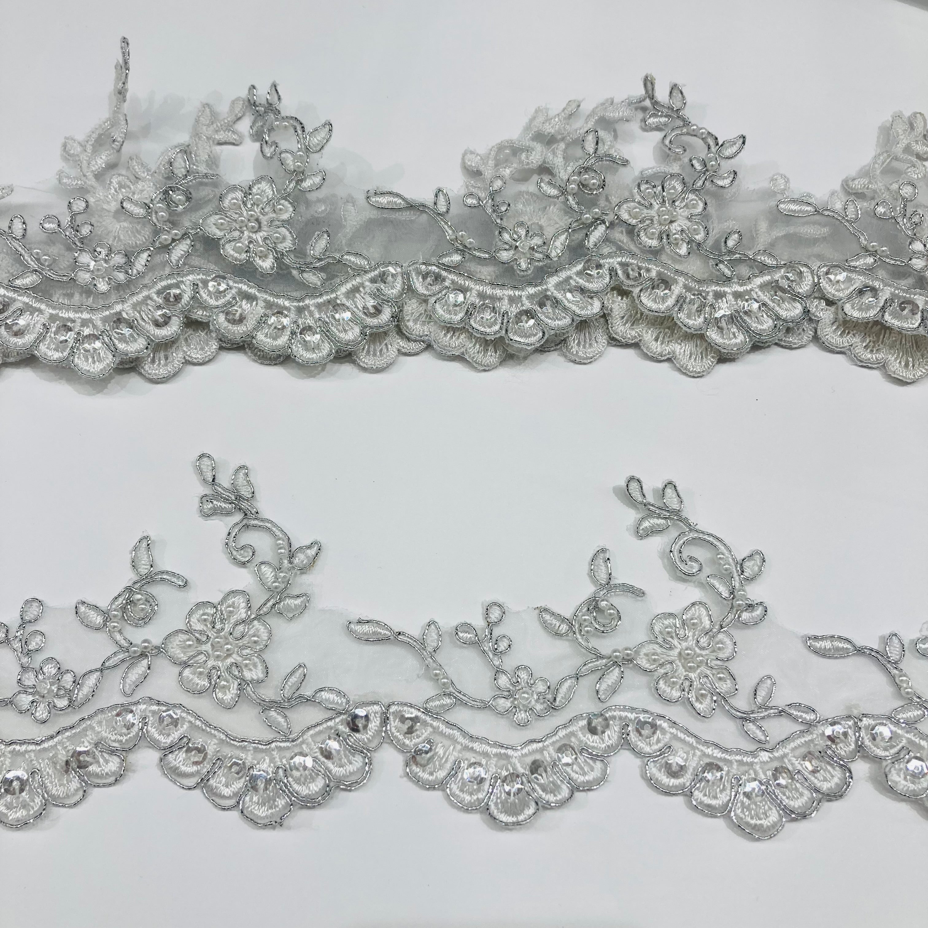 Beaded & Corded Lace Trimming Embroidered on 100% Polyester  Net Mesh | Lace USA - 95955W-BP