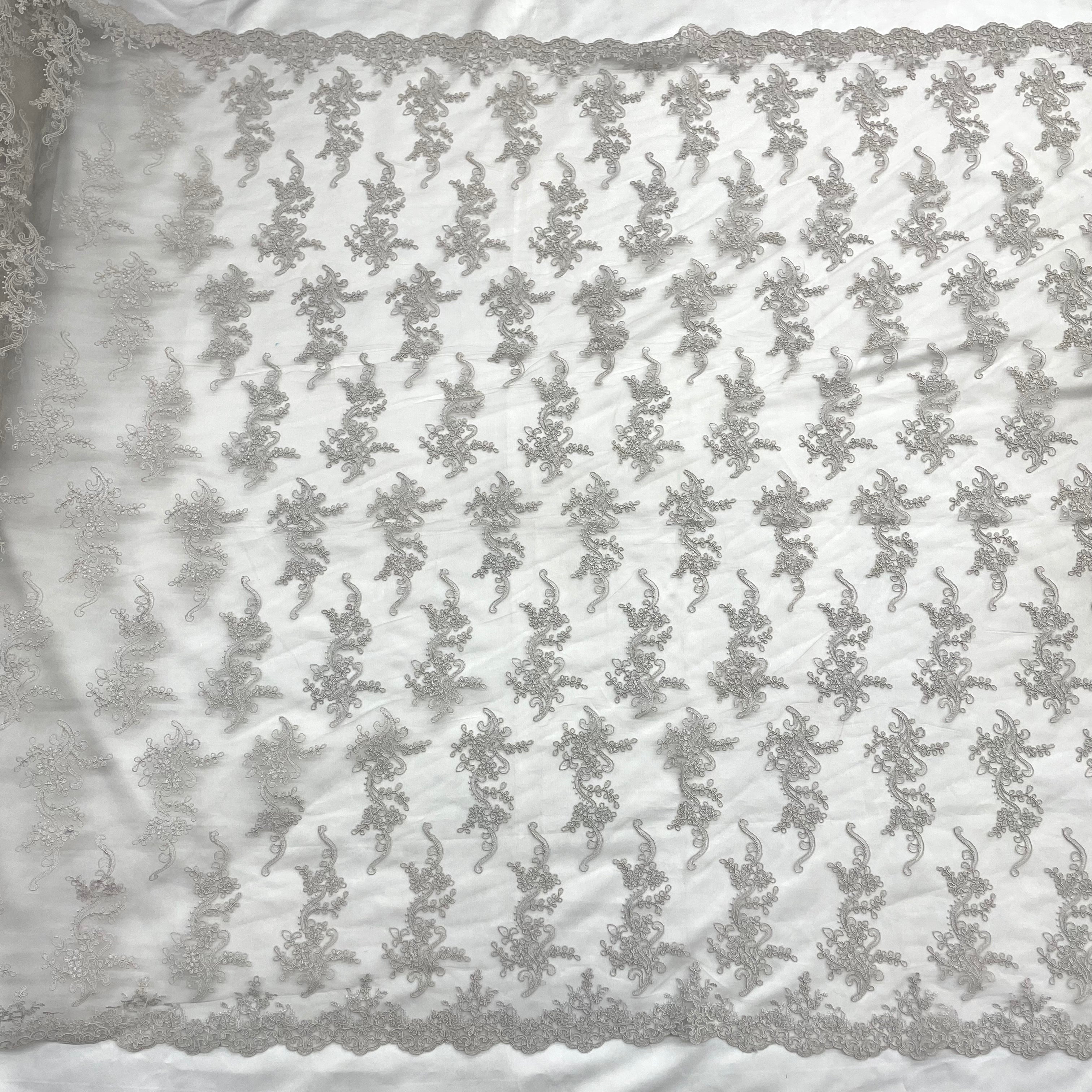 Corded Bridal Lace Fabric Embroidered on 100% Polyester Net Mesh | Lace USA - 97199W