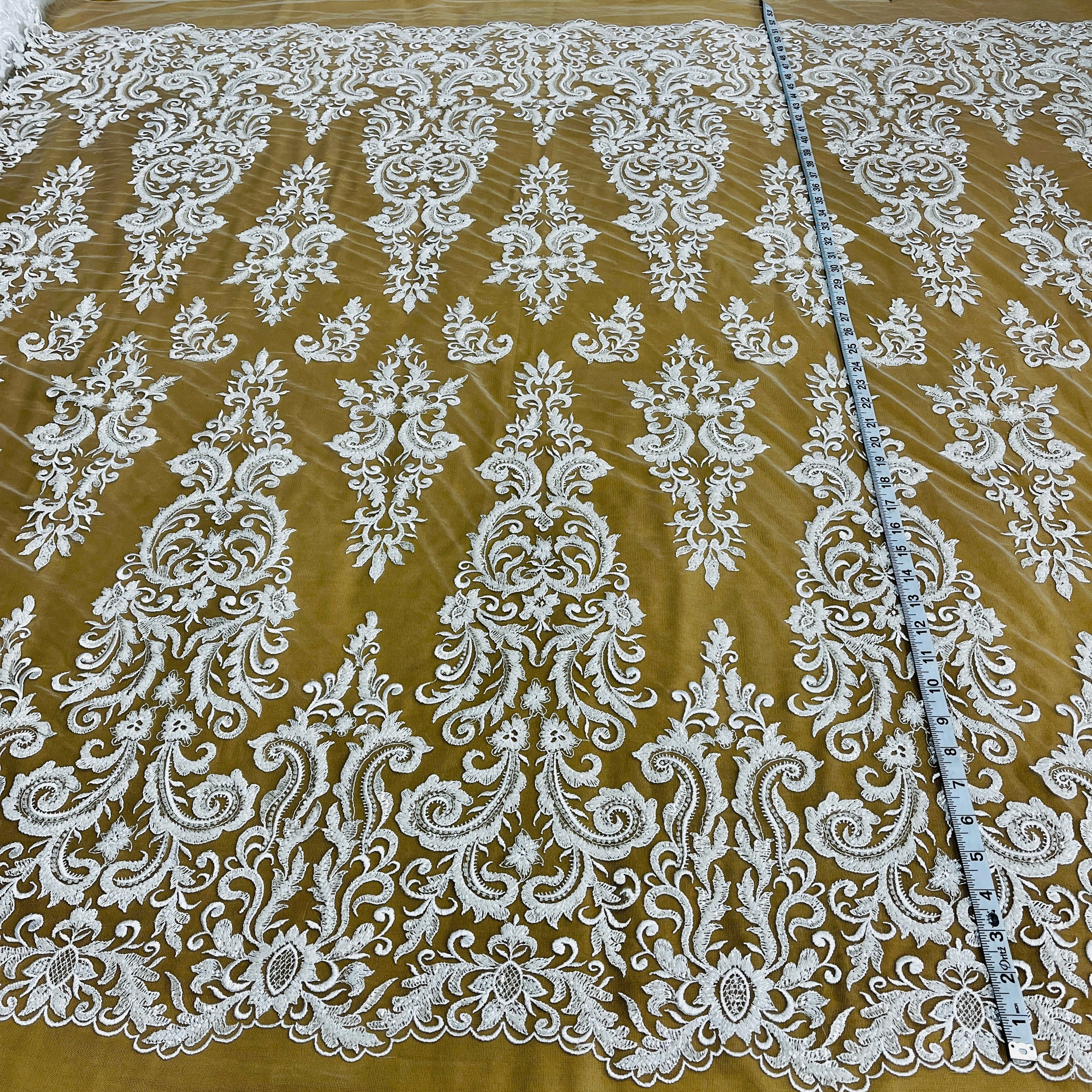 Beaded Lace Fabric Embroidered on 100% Polyester Net Mesh | Lace USA - GD-13294