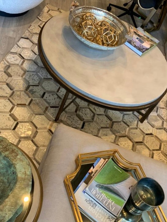 Natural Leather Metallic Patchwork Cowhide Area Rug