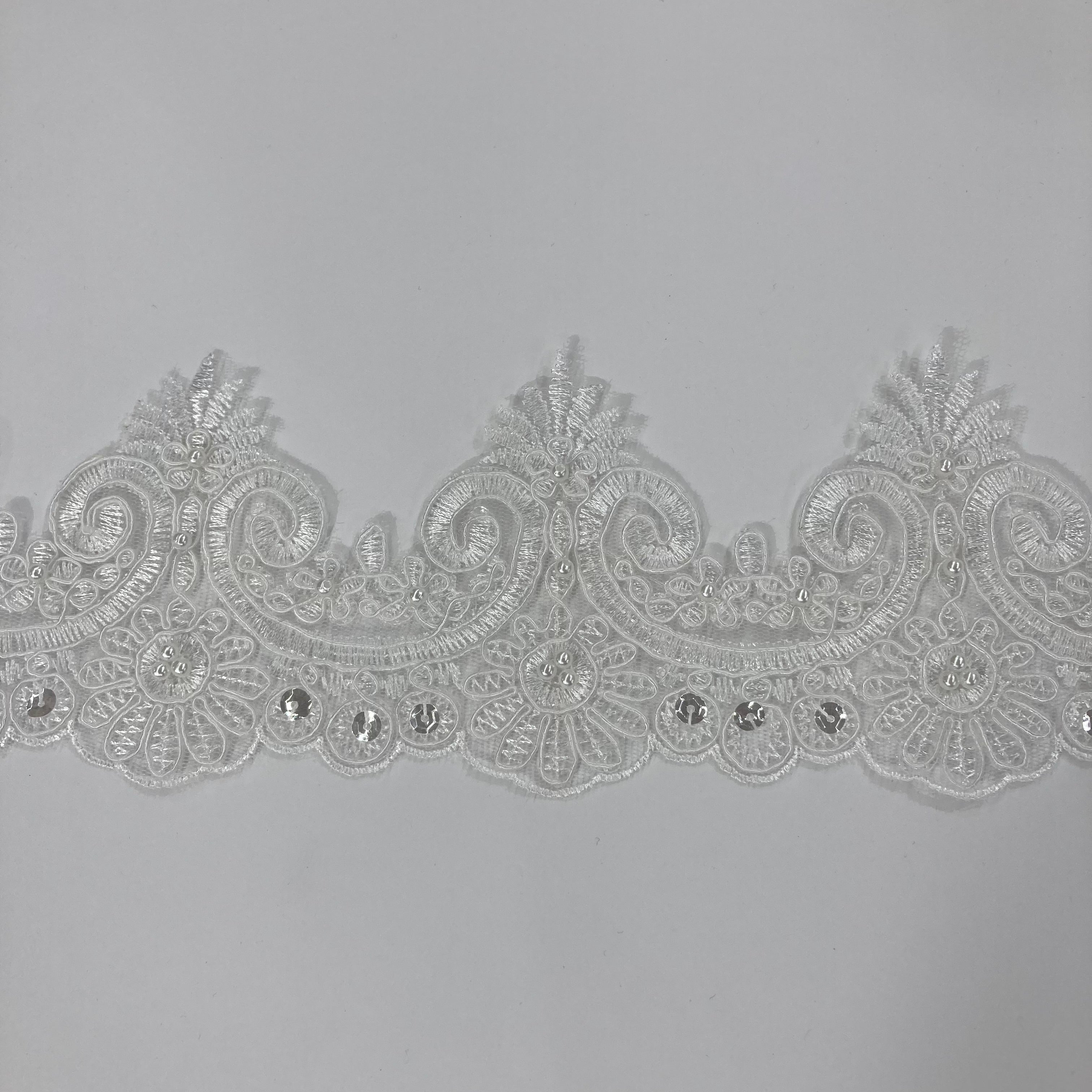 Beaded & Corded Lace Trimming Embroidered on 100% Polyester Net Mesh | Lace USA - 97120W-BP