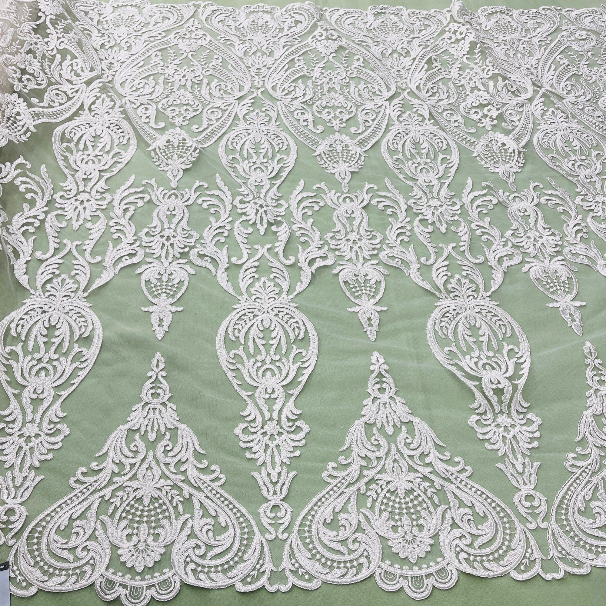 Corded Bridal Lace Fabric Embroidered on 100% Polyester Net Mesh | Lace USA - 97086W