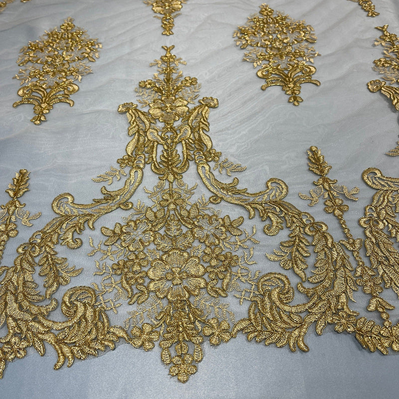 Corded Bridal Lace Fabric Embroidered on 100% Polyester Net Mesh | Lace USA - 97136W