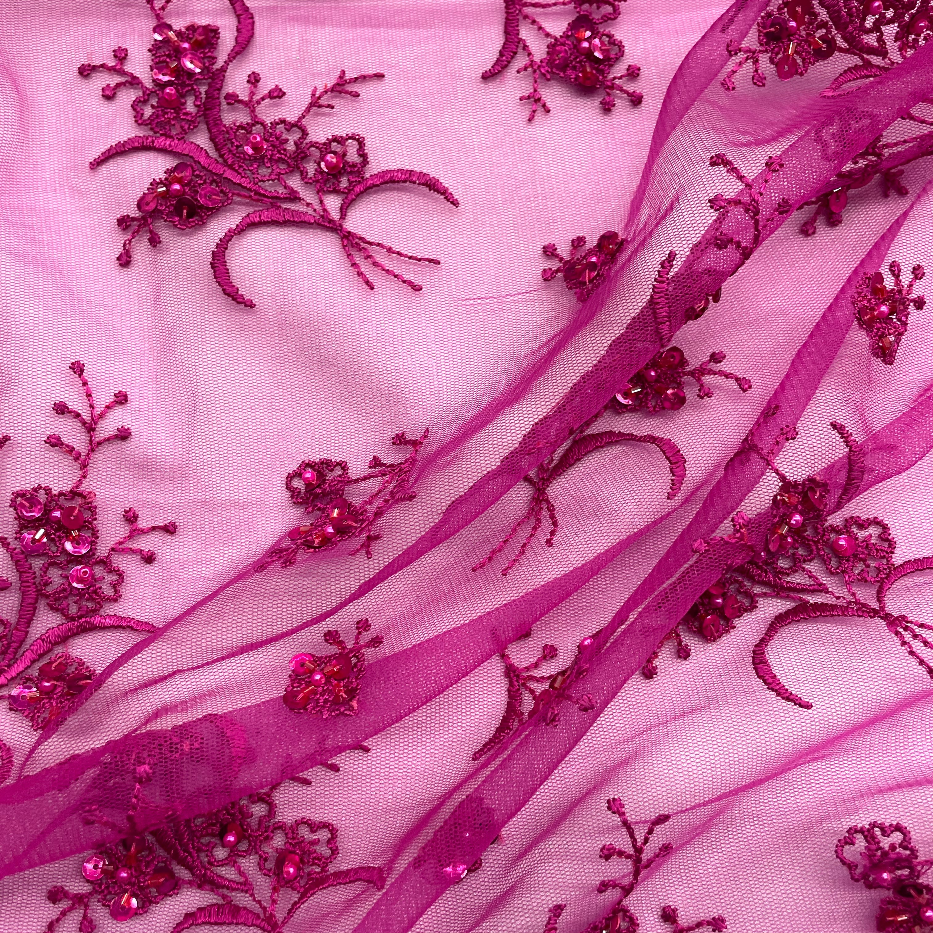 Beaded Lace Fabric Embroidered on 100% Polyester Net Mesh | Lace USA - 42002W-BP