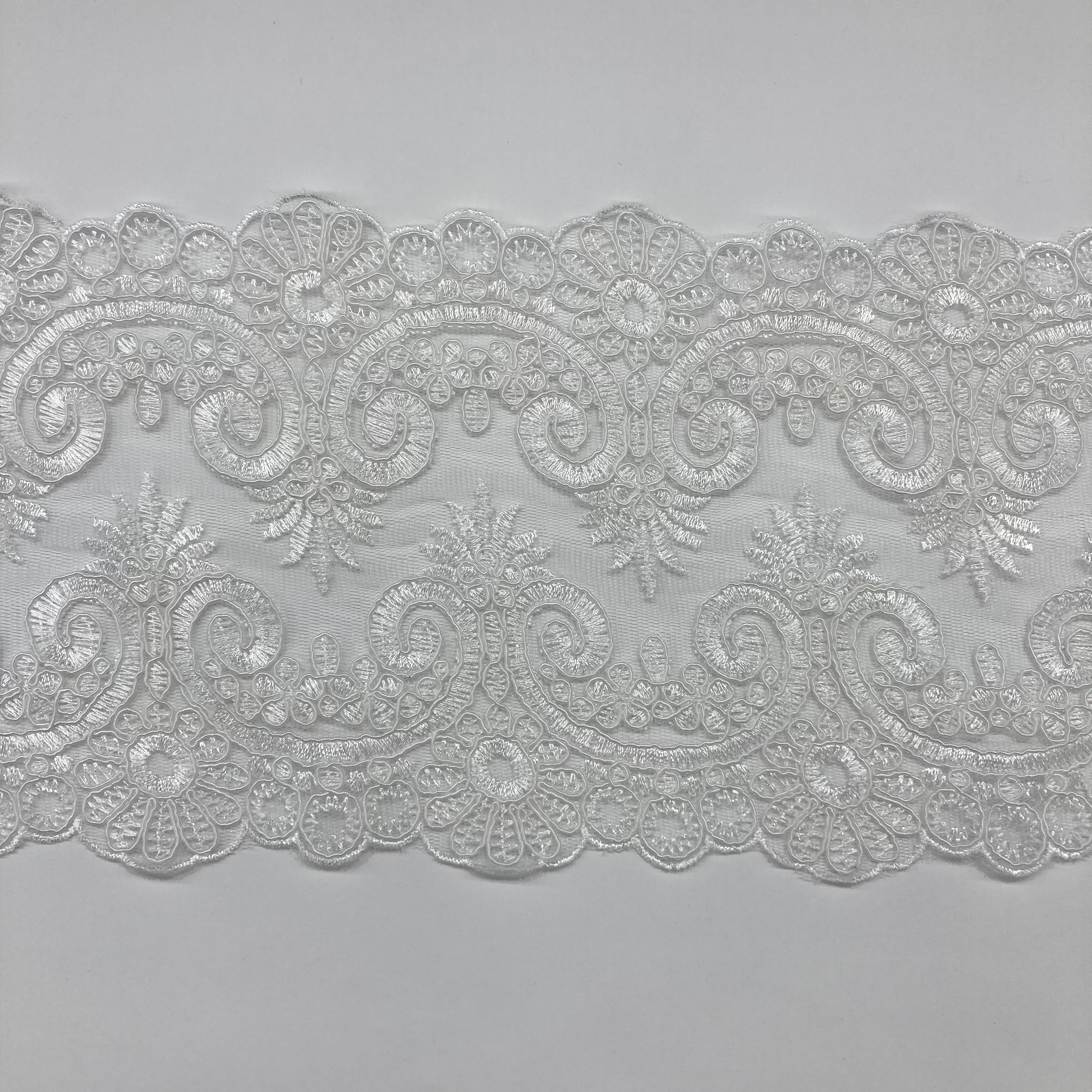 Corded Double Sided Lace Trimming Embroidered on 100% Polyester Net Mesh | Lace USA - 97120W/2