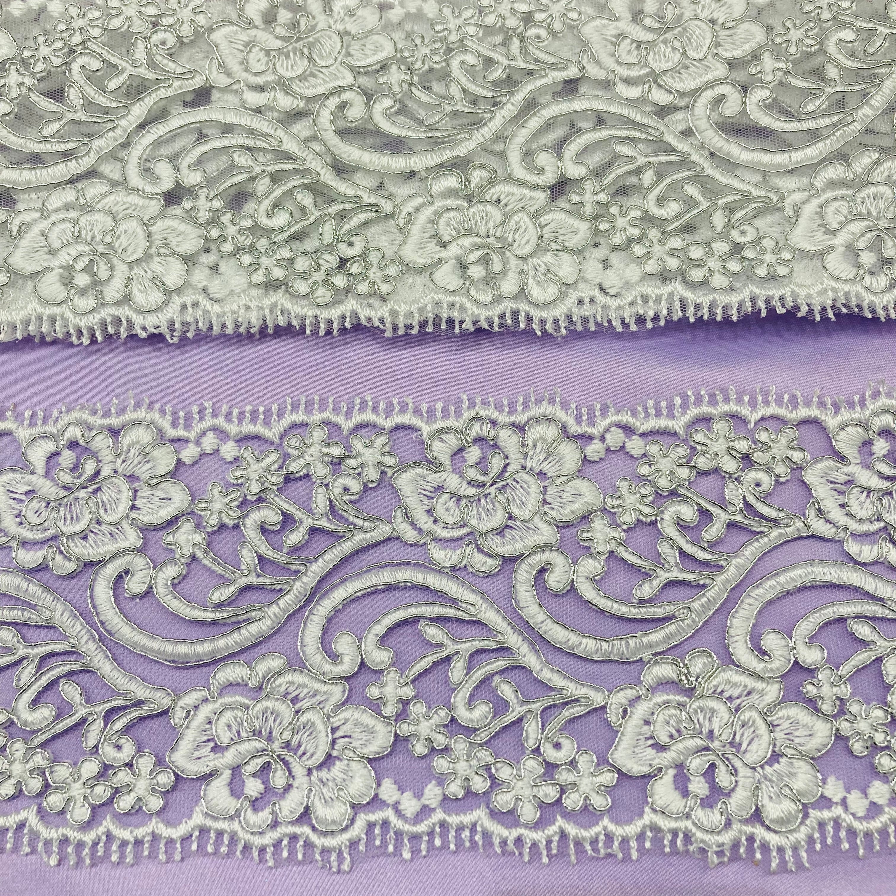 Corded Double Sided Lace Trimming Embroidered on 100% Polyester Net Mesh | Lace USA - 95349W/2