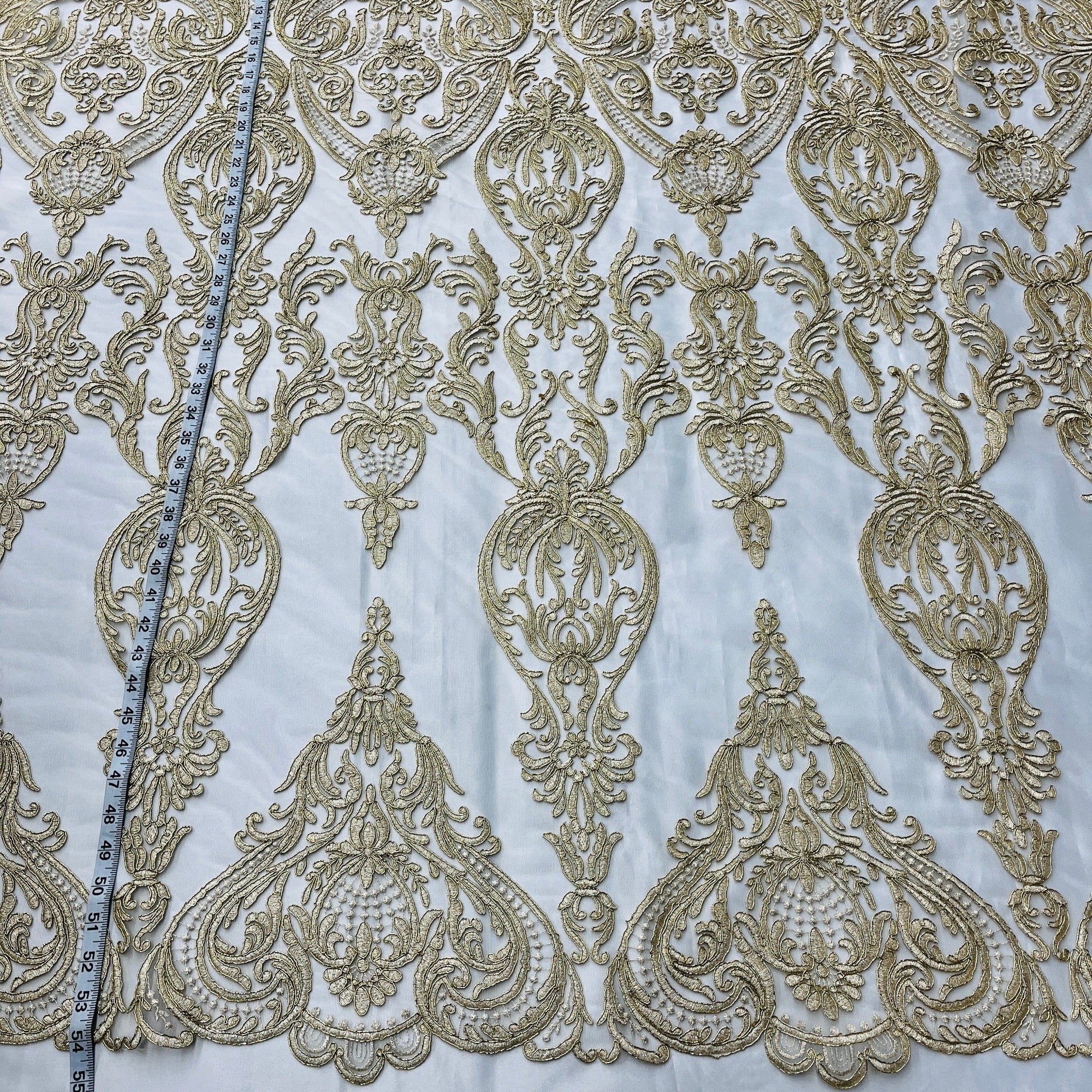 Corded Bridal Lace Fabric Embroidered on 100% Polyester Net Mesh | Lace USA - 97086W