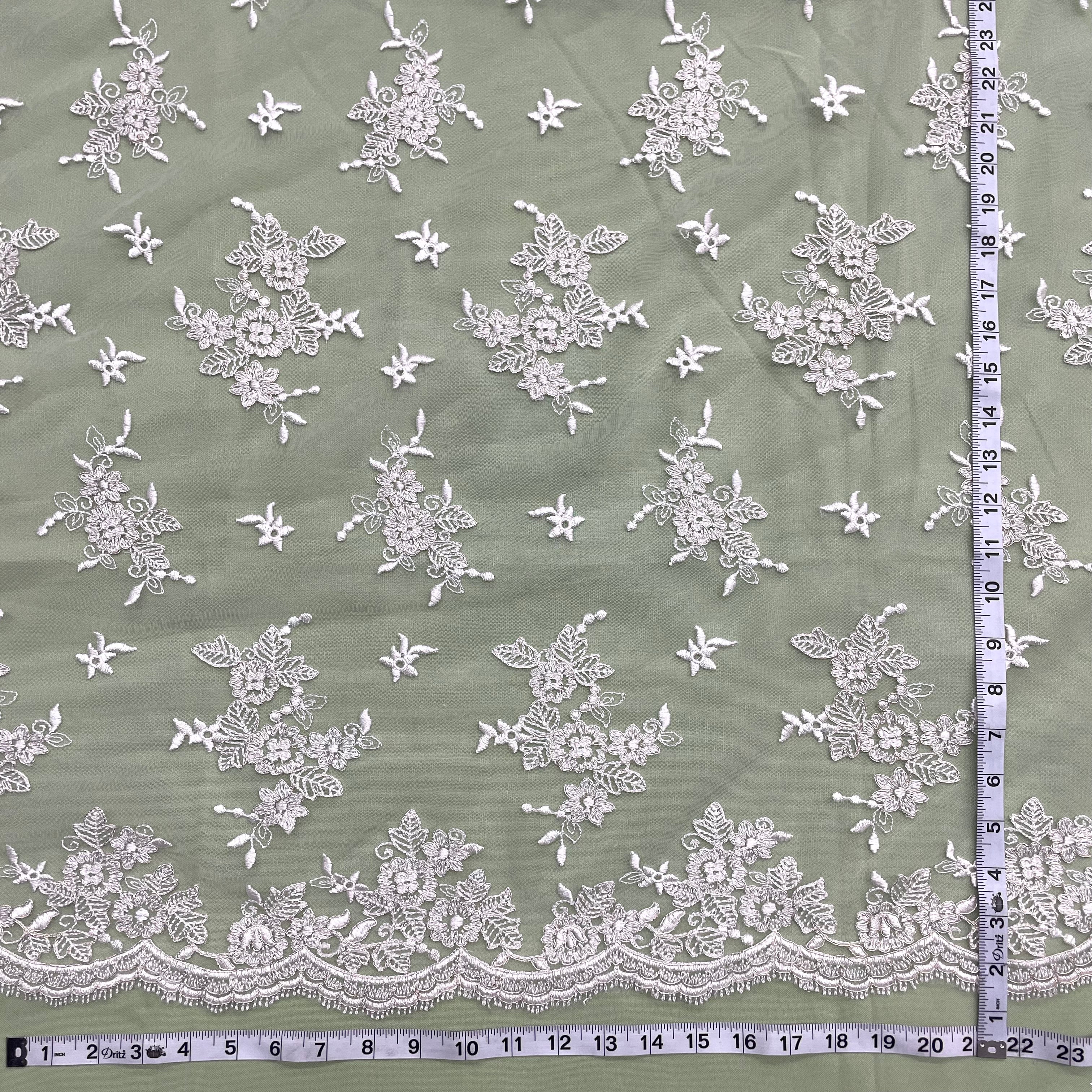 Corded Bridal Lace Fabric Embroidered on 100% Polyester Net Mesh | Lace USA - 97158W