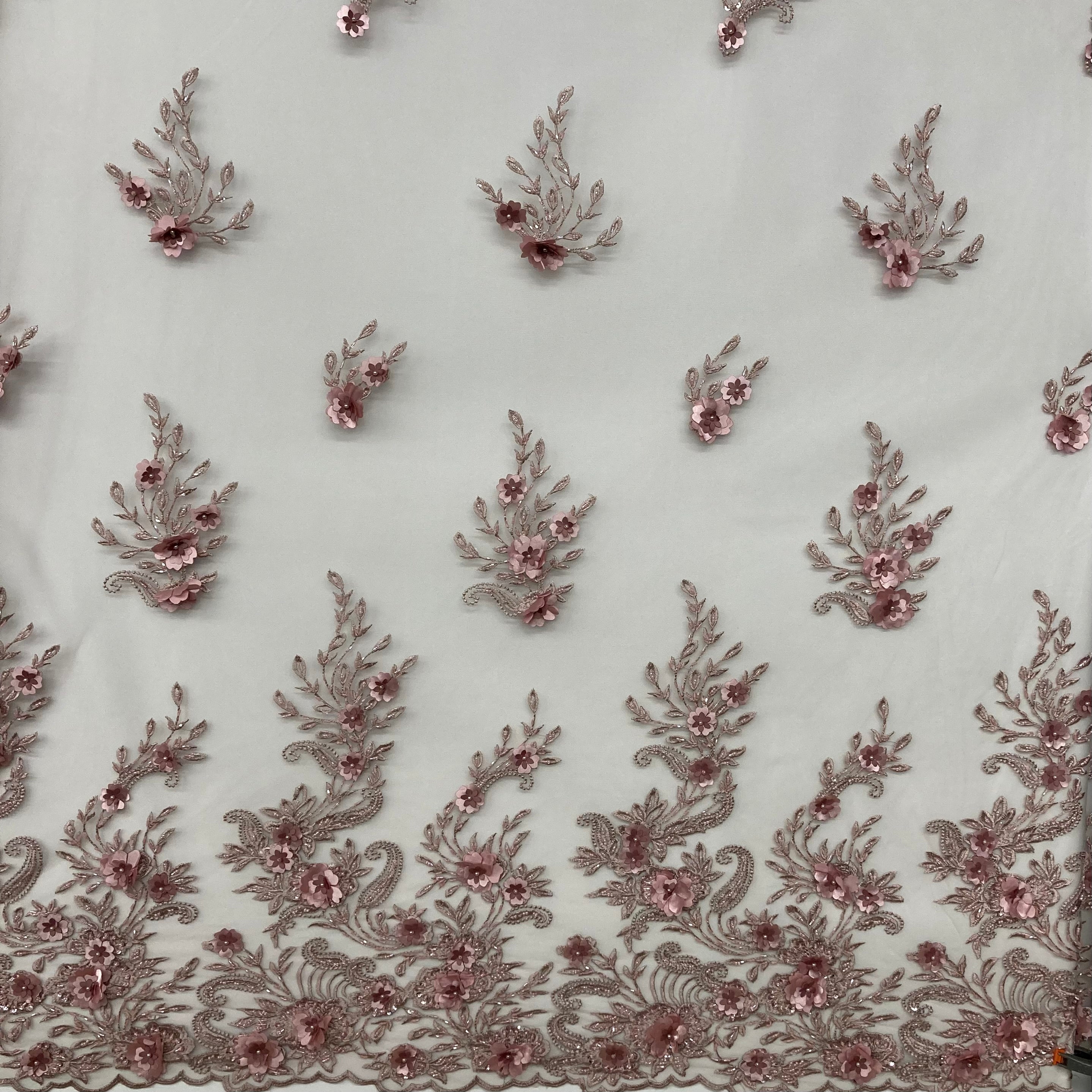 Beaded 3D Floral Lace Fabric Embroidered on 100% Polyester Net Mesh | Lace USA - GD-1836