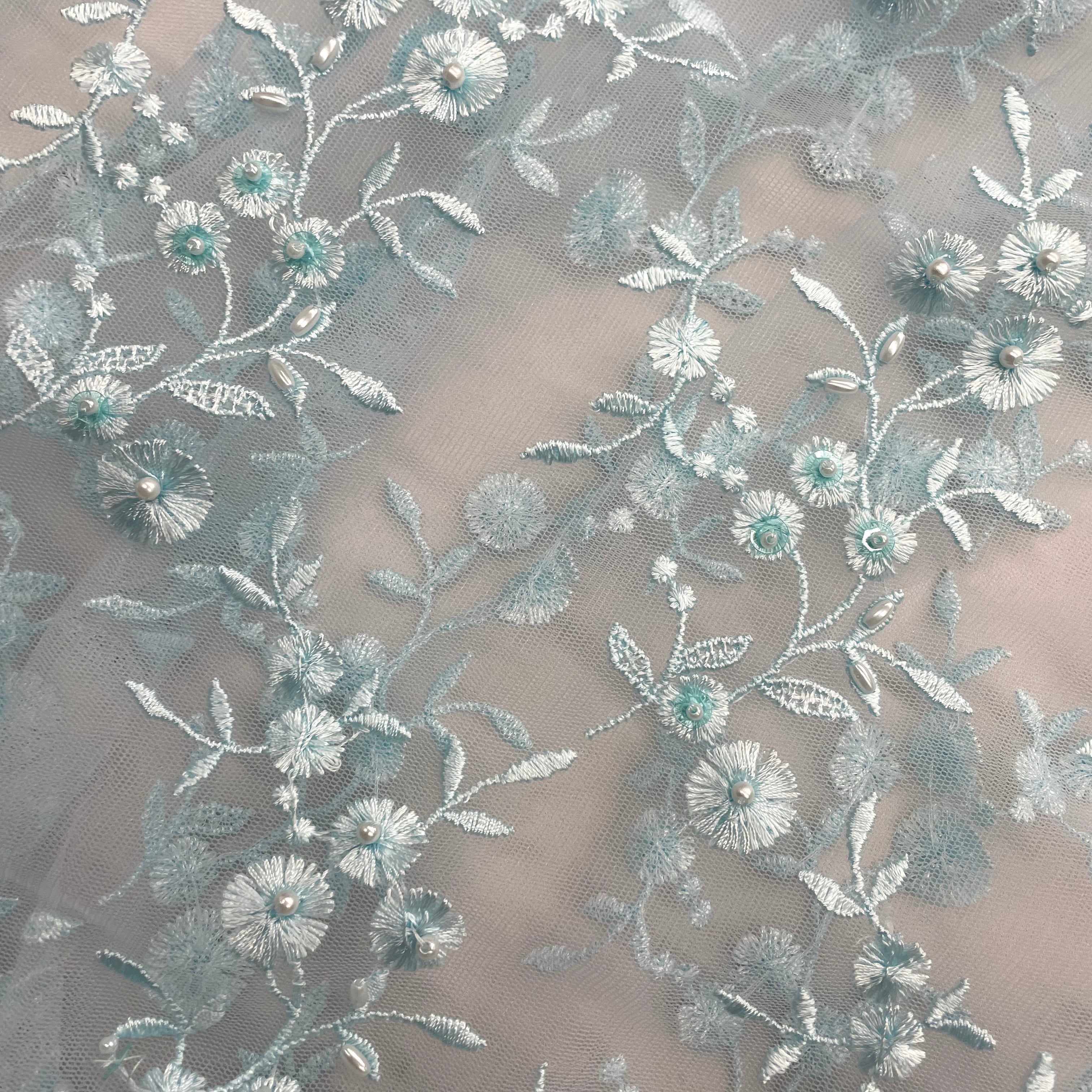 Beaded Lace Fabric Embroidered on 100% Polyester Net Mesh | Lace USA - 40103W-BP