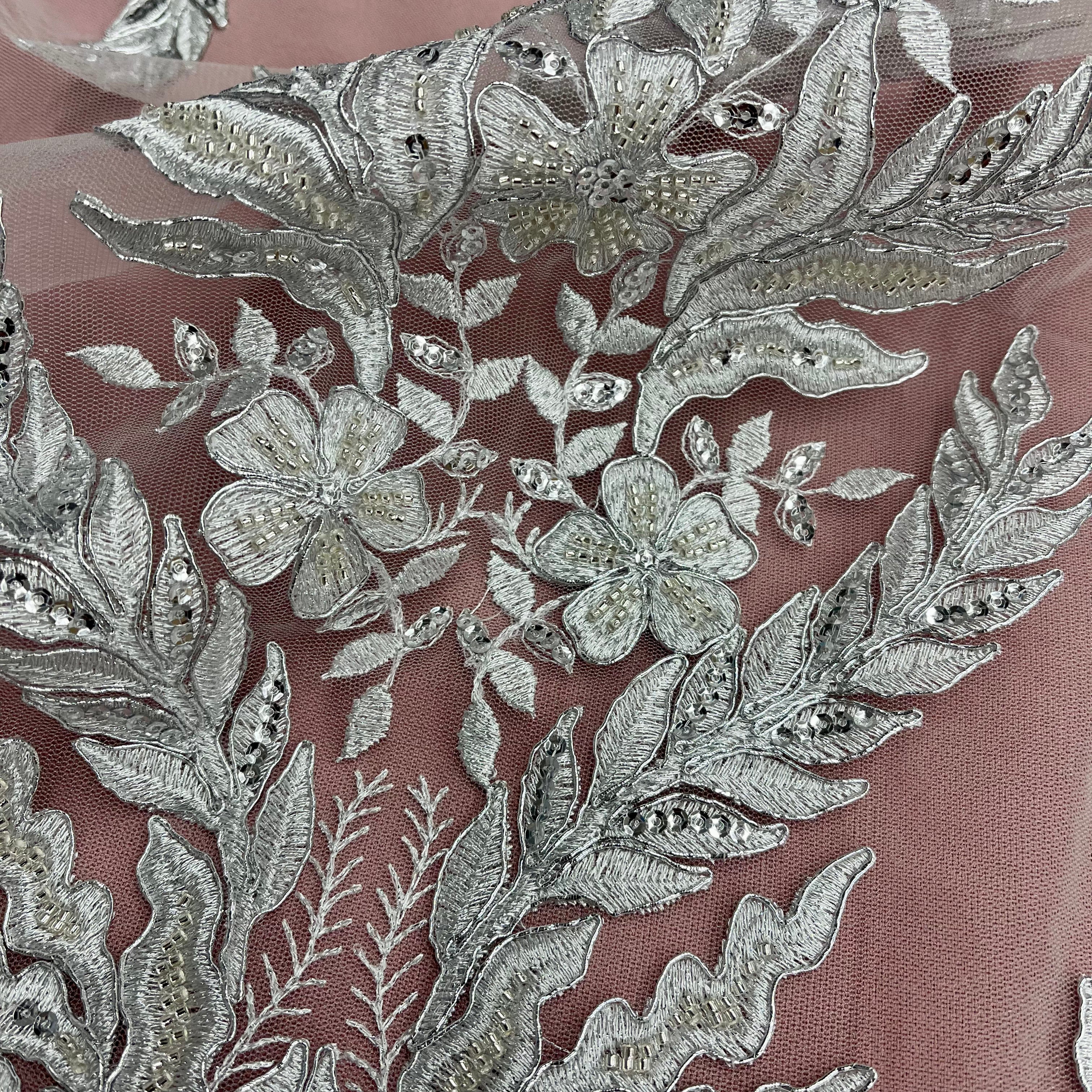 Exquisite Bridal Elegance: Beaded & Corded Embroidered Lace Fabric | Lace USA - 97221W-HB