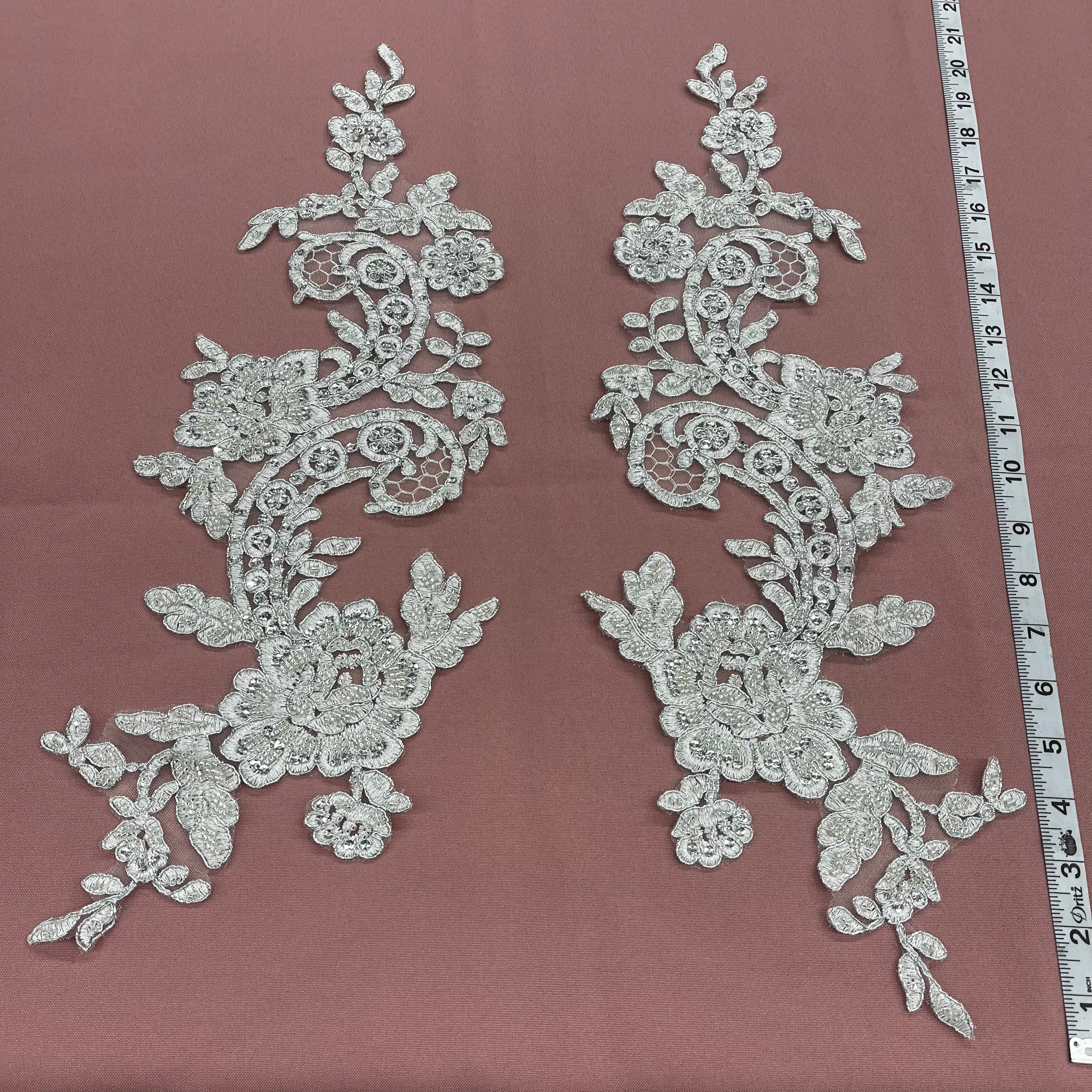 Beaded & Corded Floral Lace Applique for Bridal & Quinceañera Dresses | Lace USA - 96434W-HB