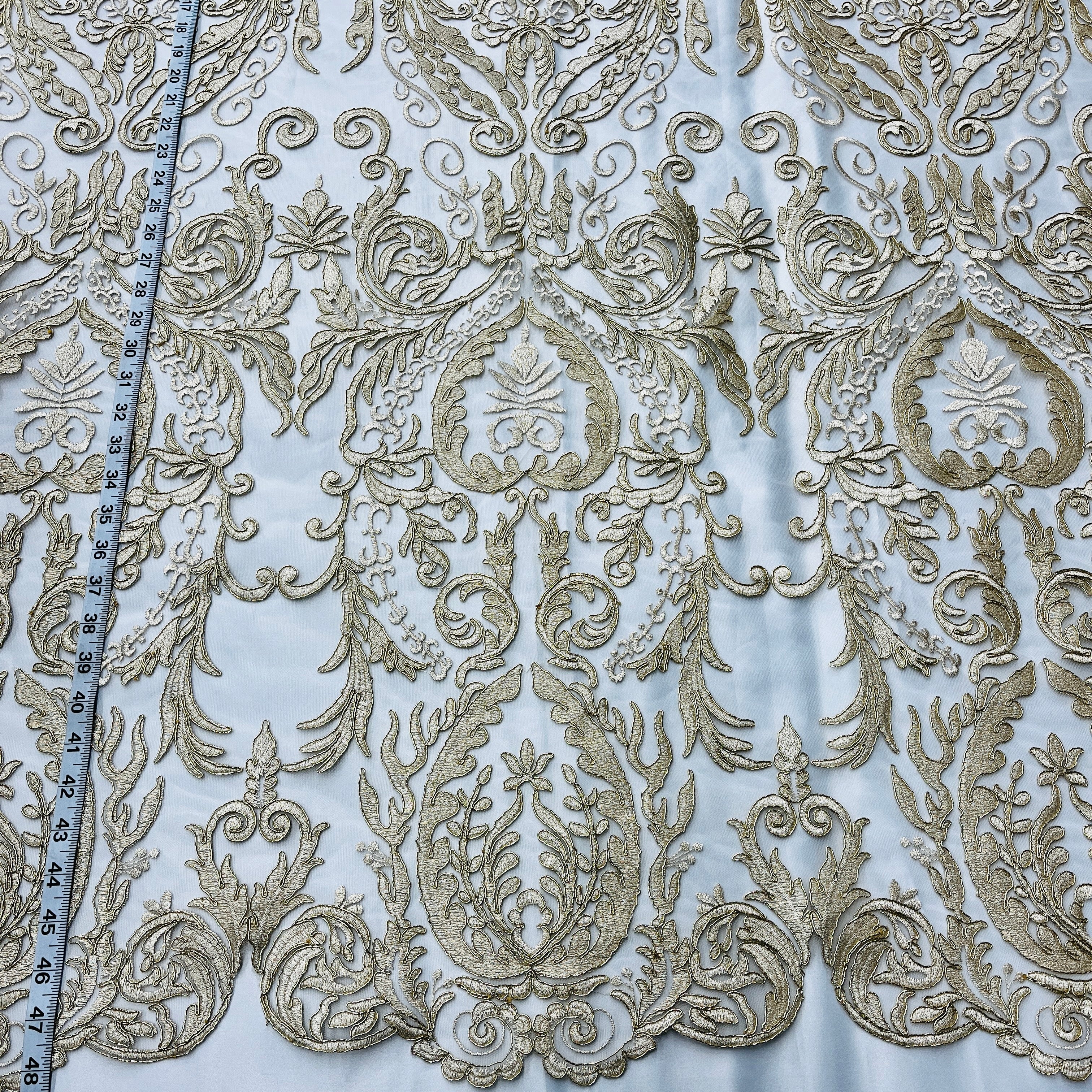 Corded Bridal Lace Fabric Embroidered on 100% Polyester Net Mesh | Lace USA - 97087W