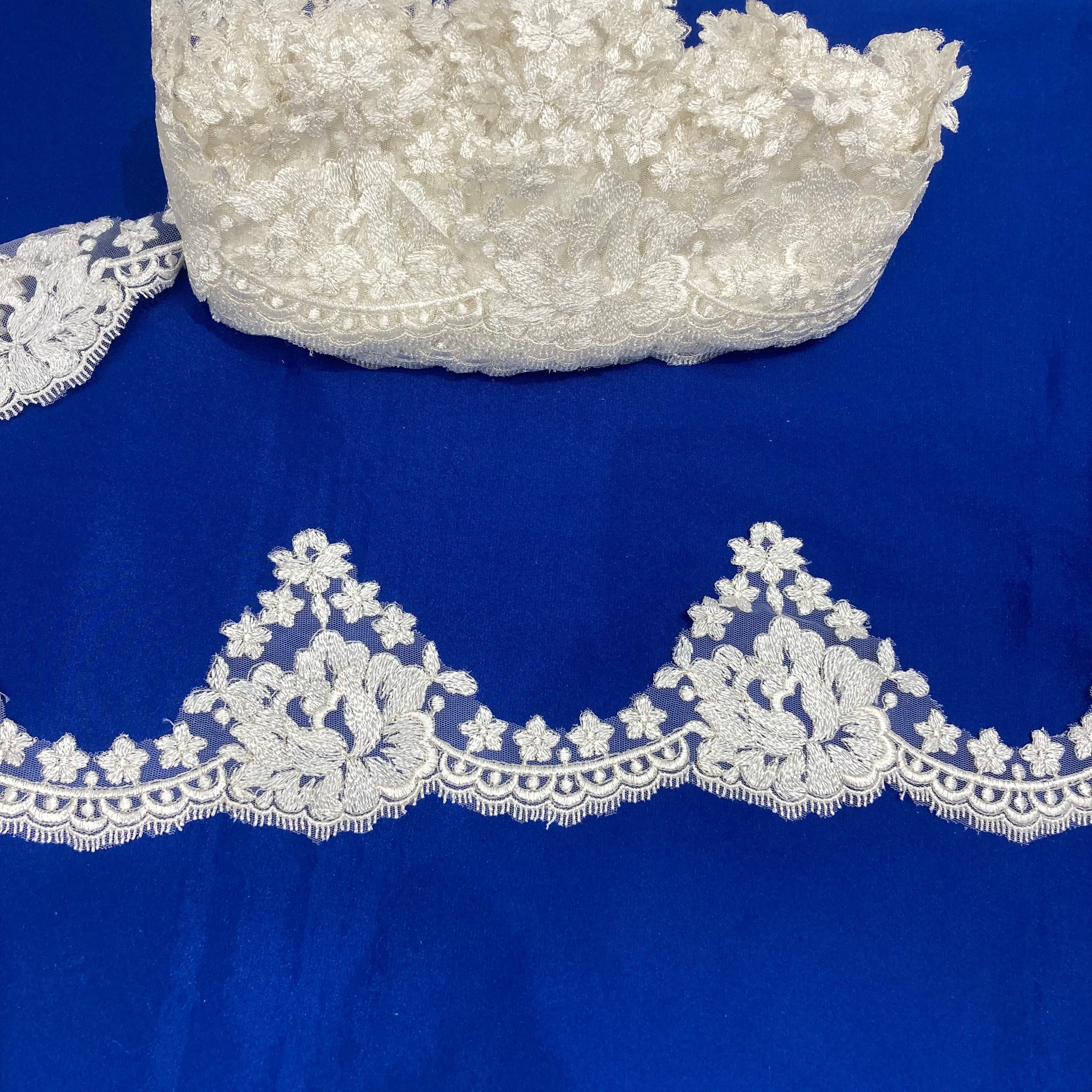 Embroidered Floral Lace Trim – for Bridal Gowns, Veils, Baptism | Lace USA - 21842W