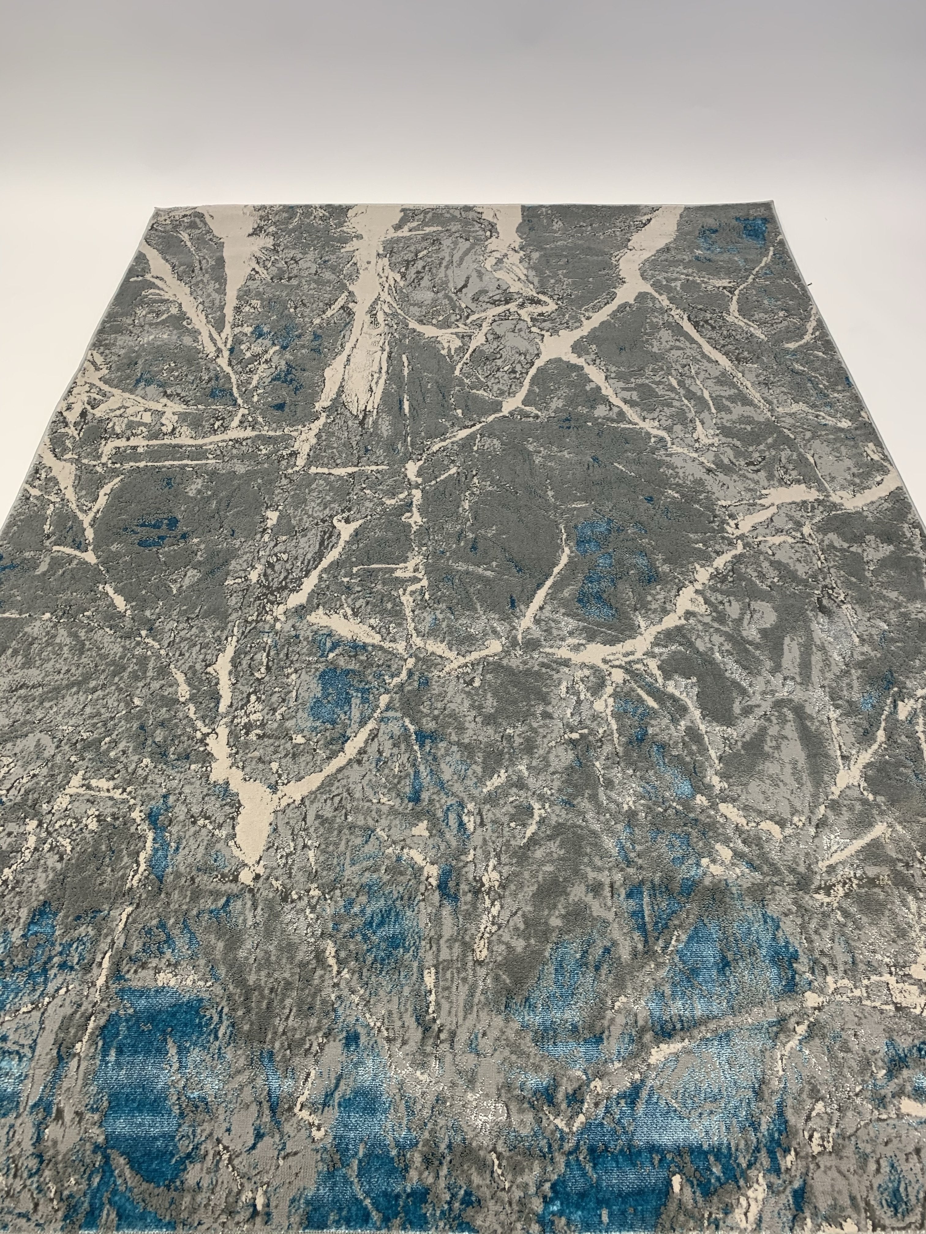 Blue and Platinum Metallic Area Rug