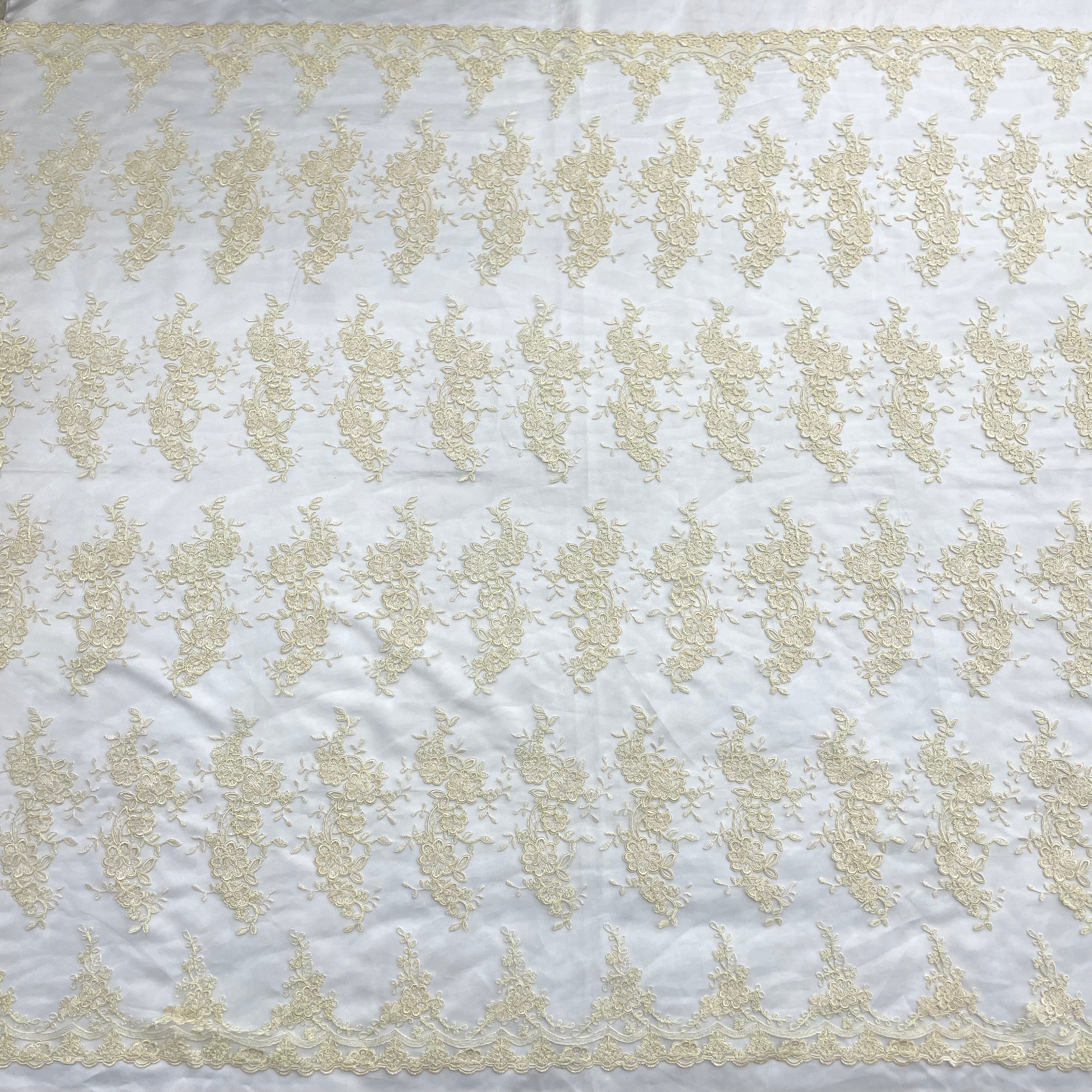 Corded Bridal Lace Fabric Embroidered on 100% Polyester Net Mesh | Lace USA - 97200W
