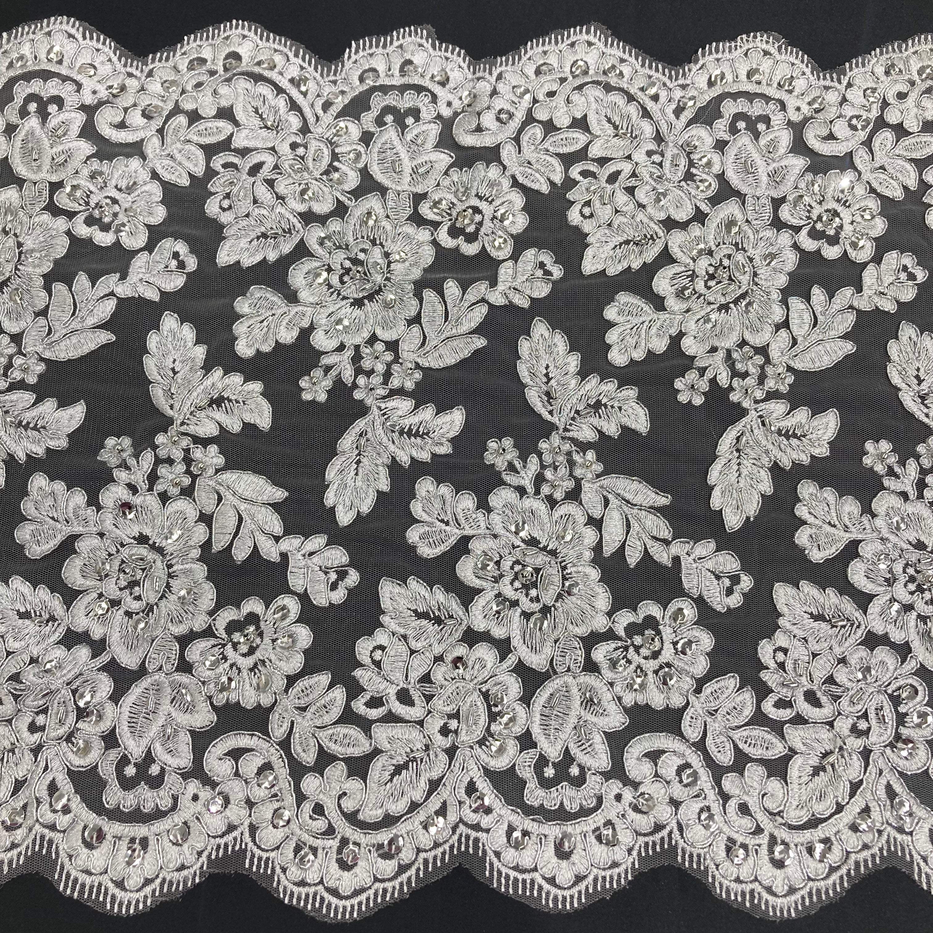 Double Sided Beaded & Corded Lace Trim – Embroidered Couture Lace for Wedding Dresses, Gowns & Costumes | Lace USA - 95359W/2-HB