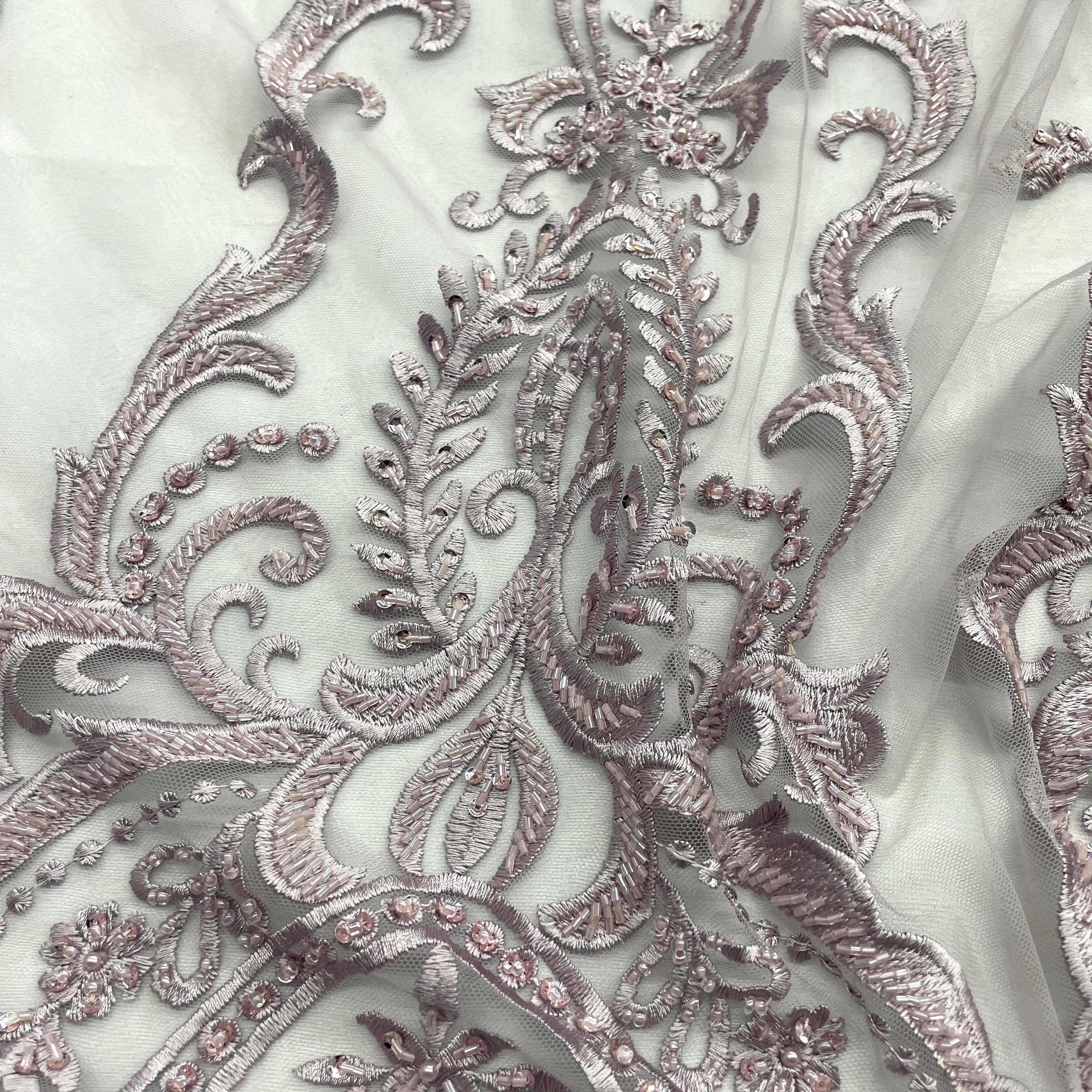 Beaded Lace Fabric Embroidered on 100% Polyester Net Mesh | Lace USA - GD-9117