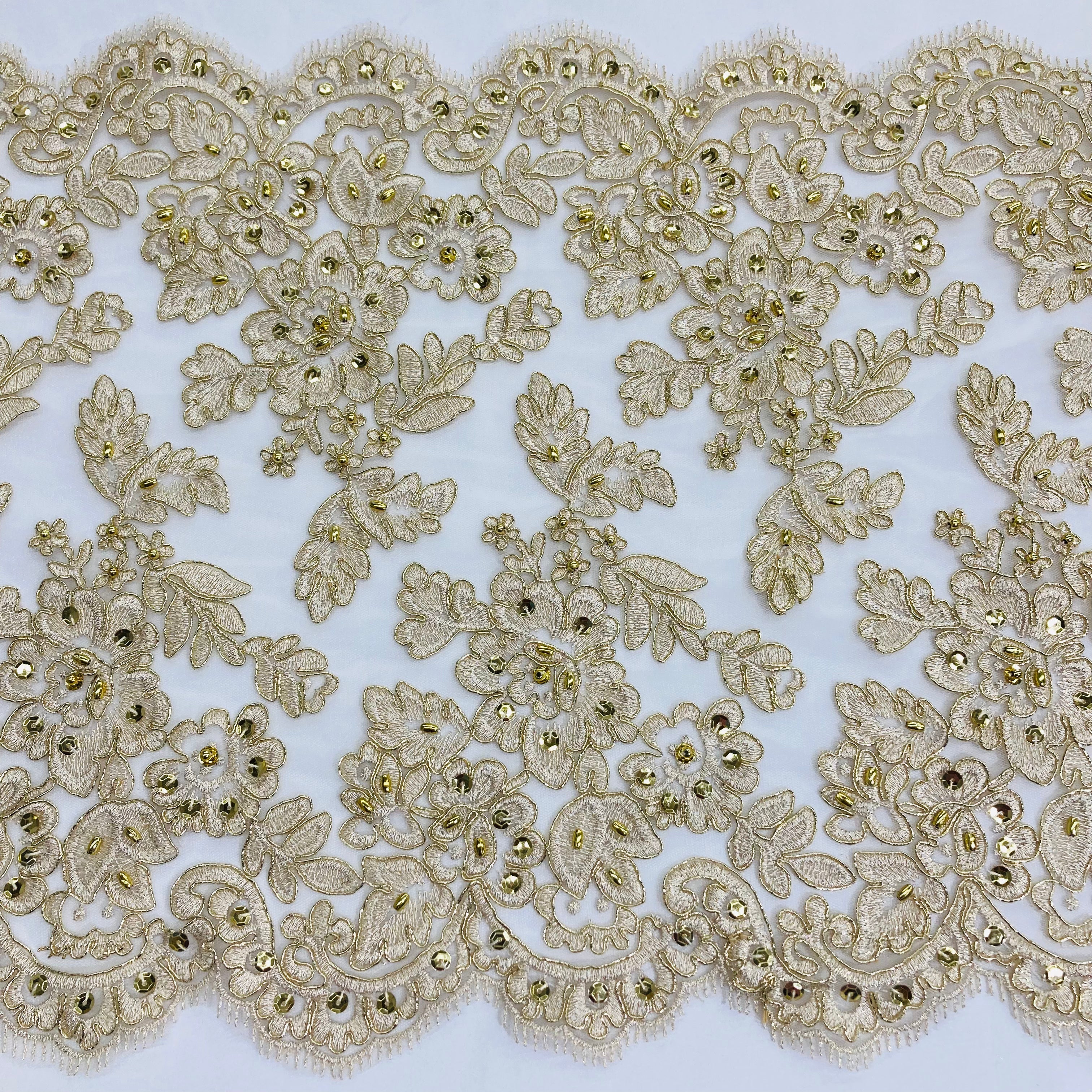 Double Sided Beaded & Corded Lace Trim – Embroidered Couture Lace for Wedding Dresses, Gowns & Costumes | Lace USA - 95359W/2-HB