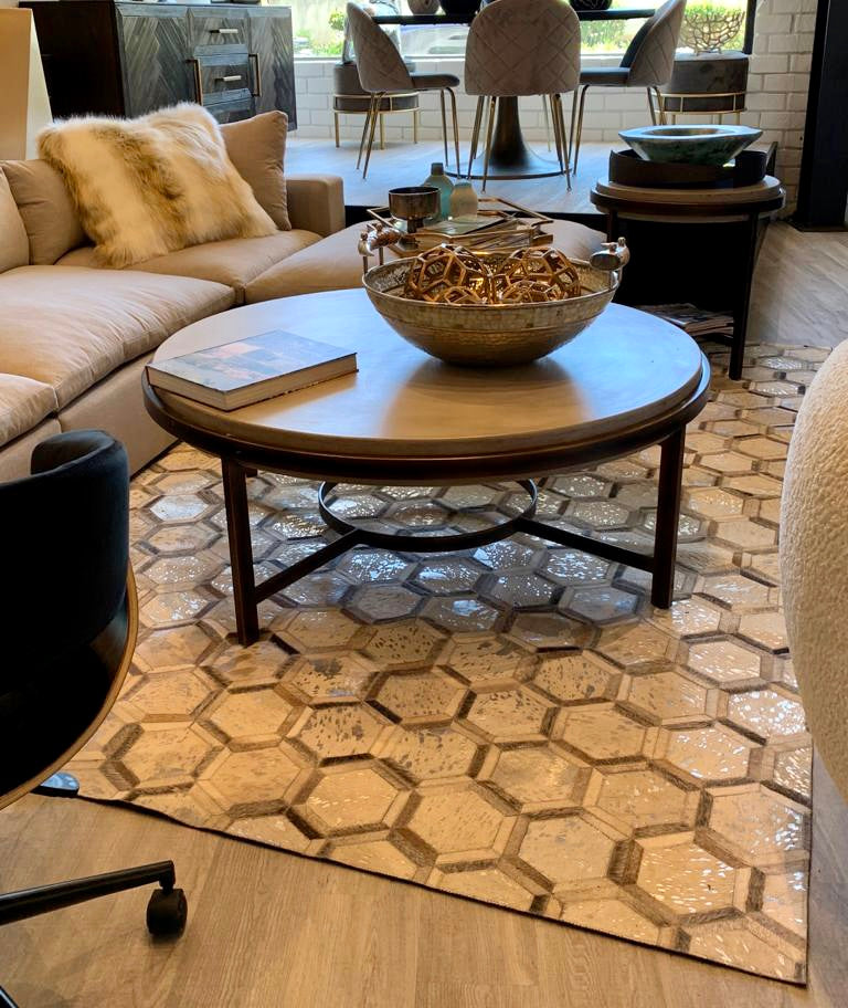 Natural Leather Metallic Patchwork Cowhide Area Rug