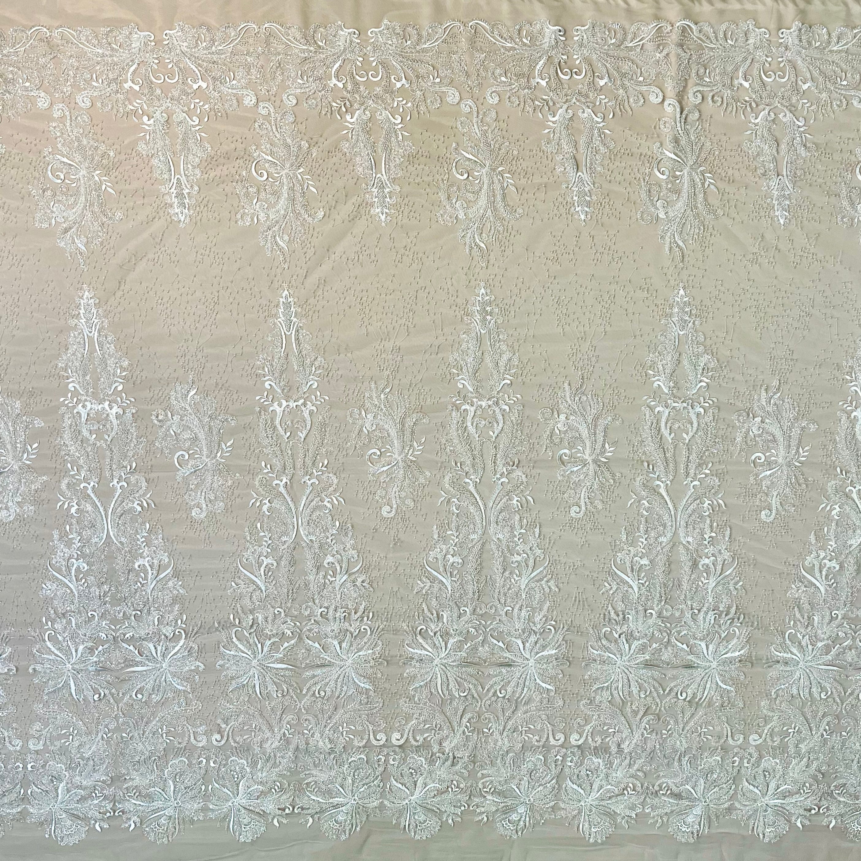 Beaded Lace Fabric Embroidered With Fuzzy Thread on 100% Polyester Net Mesh | Lace USA - GD-12264