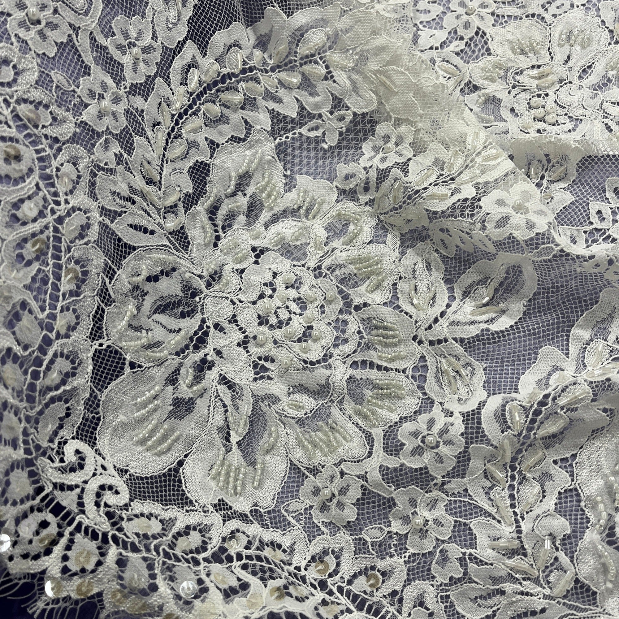 Beaded Chantilly Embroidered Lace Fabric with Eyelash Scallop - 3 Yards | Lace USA - GD-316