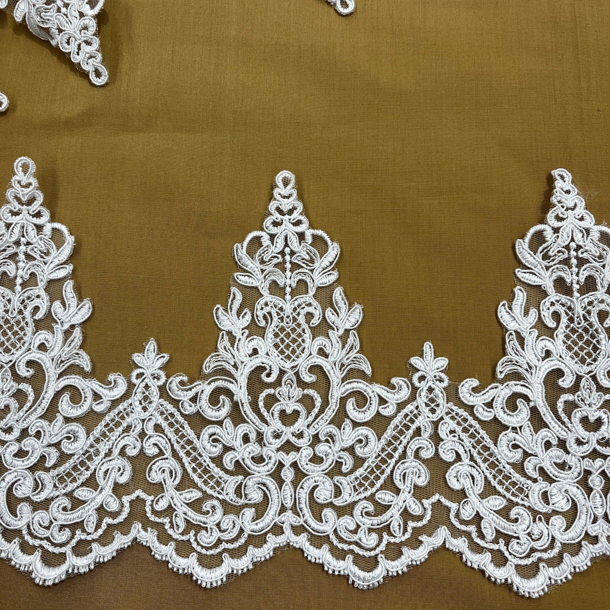 Corded Lace Trimming Embroidered on 100% Polyester Net Mesh | LaceUSA - 97014W