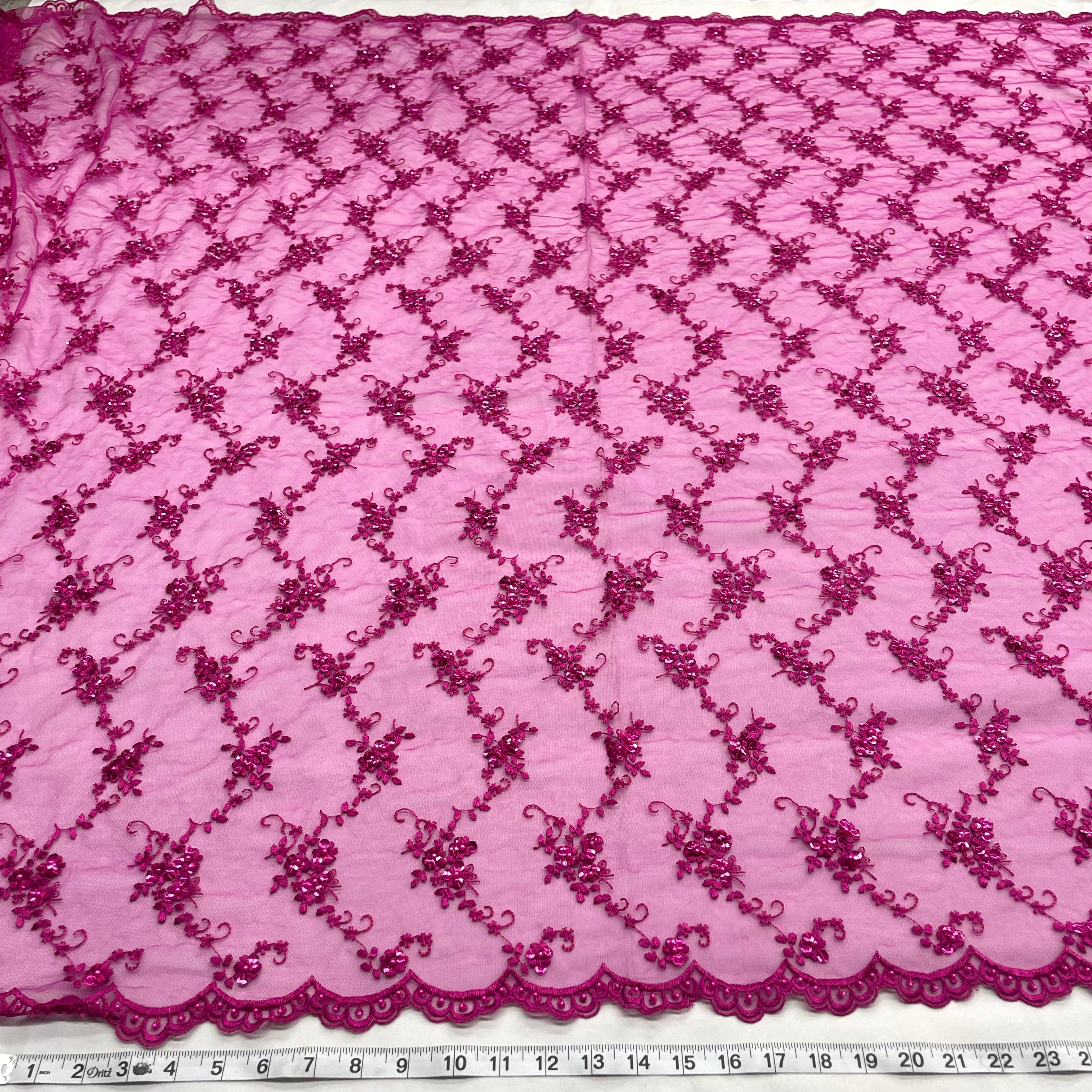 Beaded Lace Fabric Embroidered on 100% Polyester Net Mesh | Lace USA - 31360W-BP