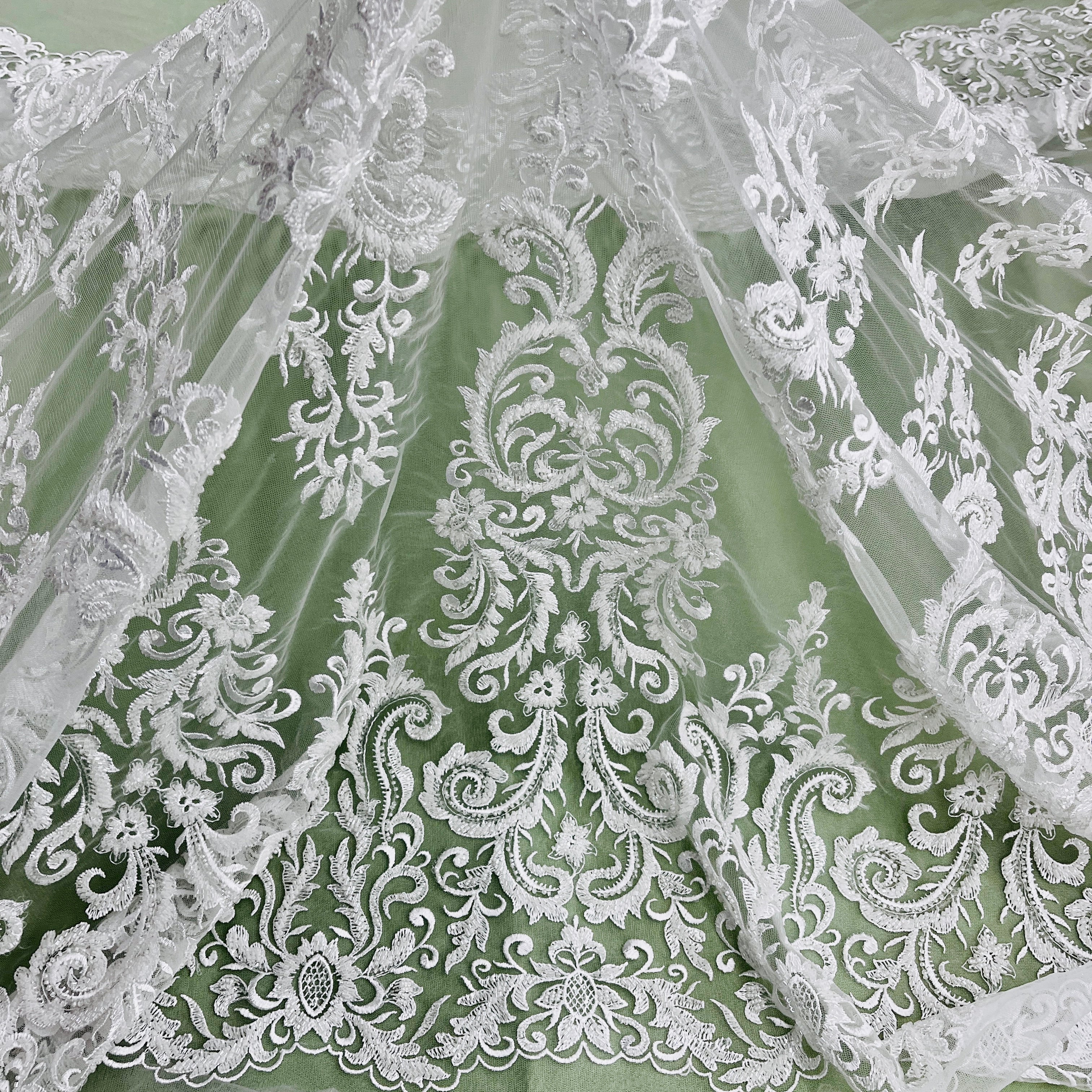 Beaded Lace Fabric Embroidered on 100% Polyester Net Mesh | Lace USA - GD-13294