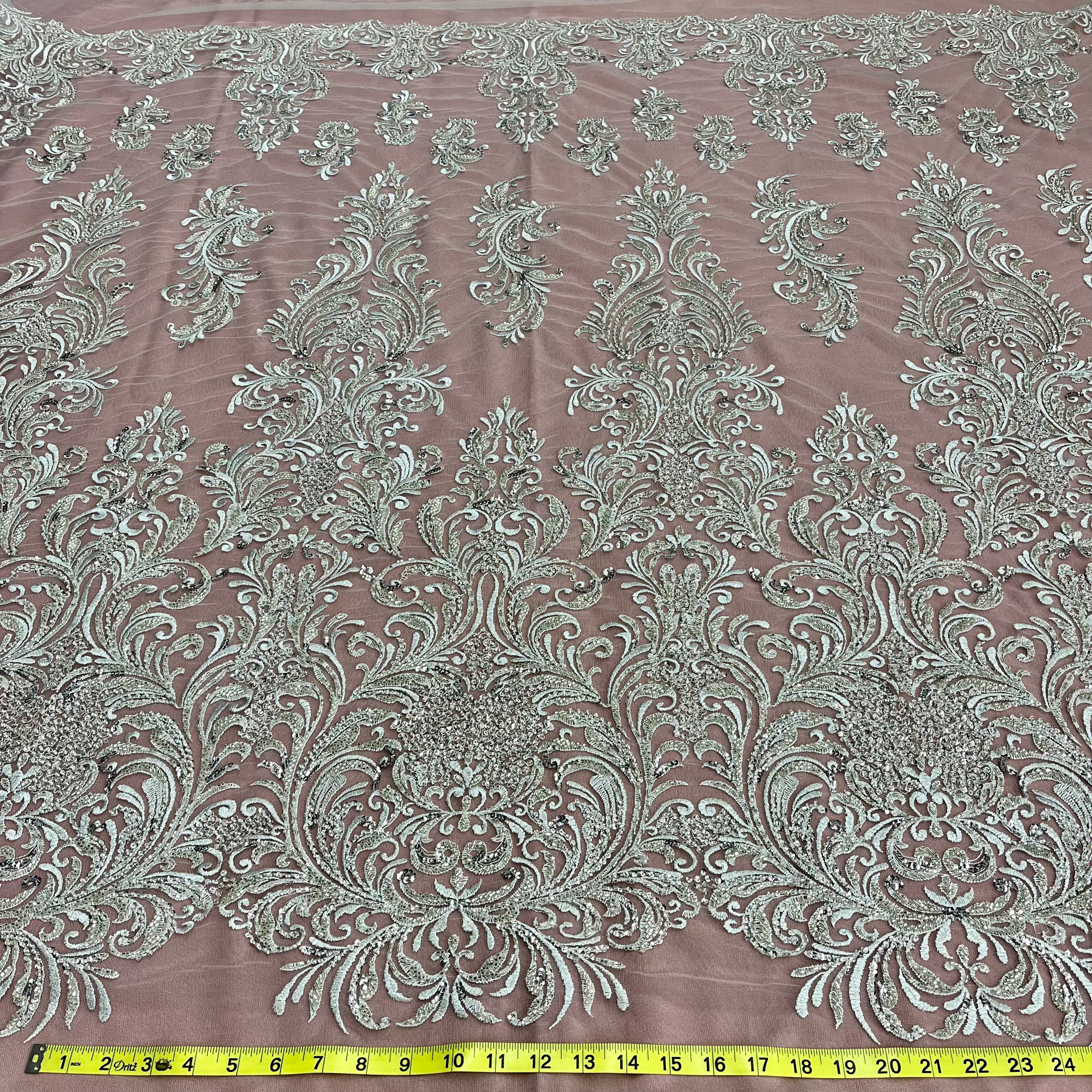 Beaded Lace Fabric Embroidered on 100% Polyester Net Mesh | Lace USA - GD-13267