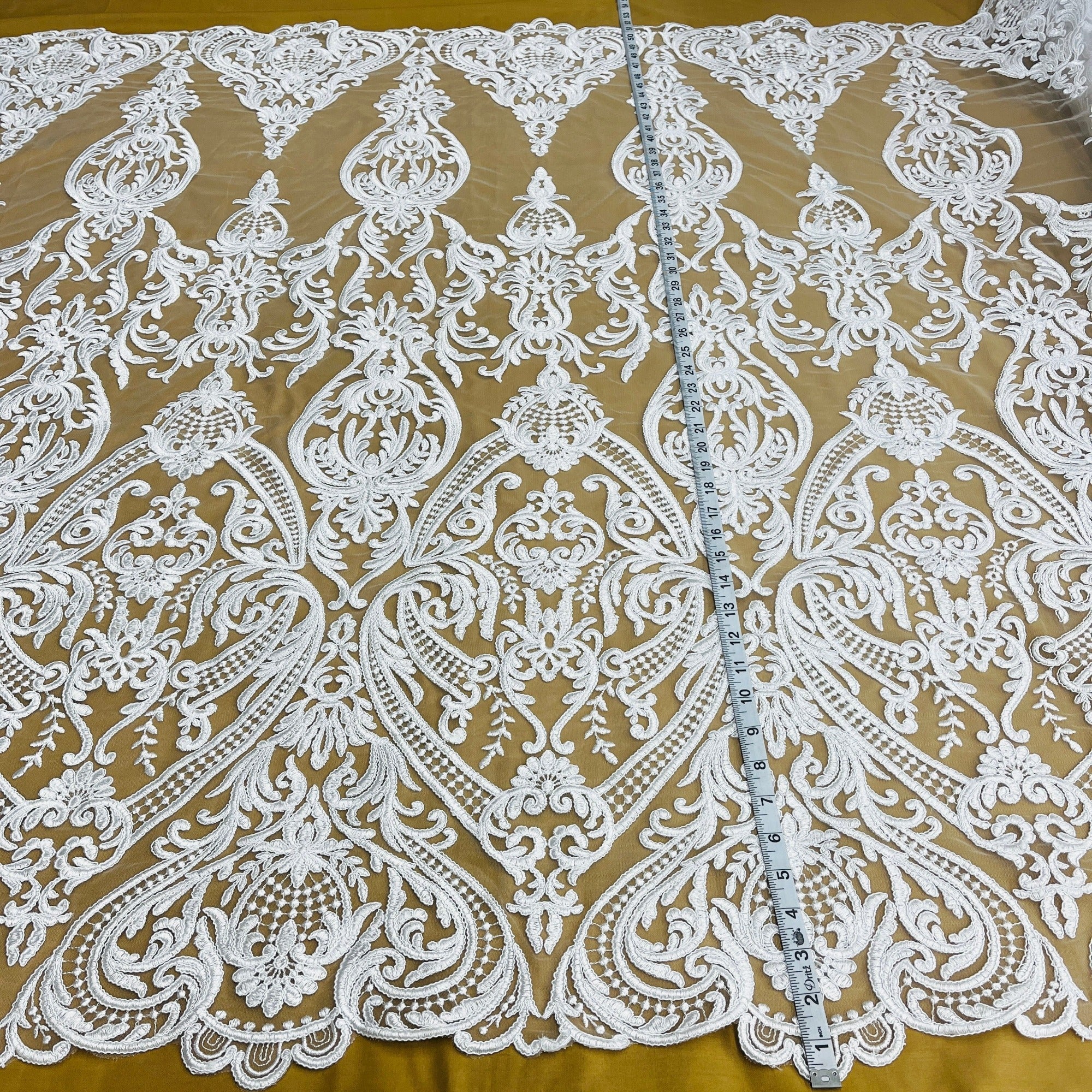 Corded Bridal Lace Fabric Embroidered on 100% Polyester Net Mesh | Lace USA - 97086W
