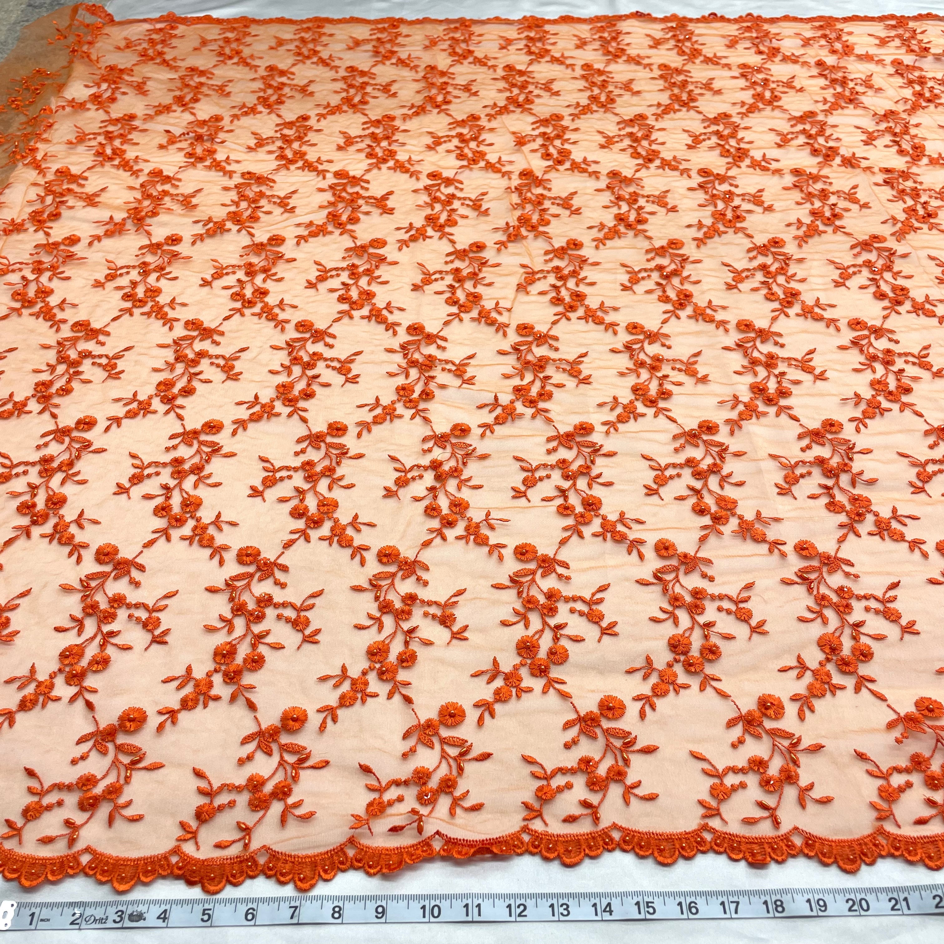 Beaded Lace Fabric Embroidered on 100% Polyester Net Mesh | Lace USA - 40103W-BP