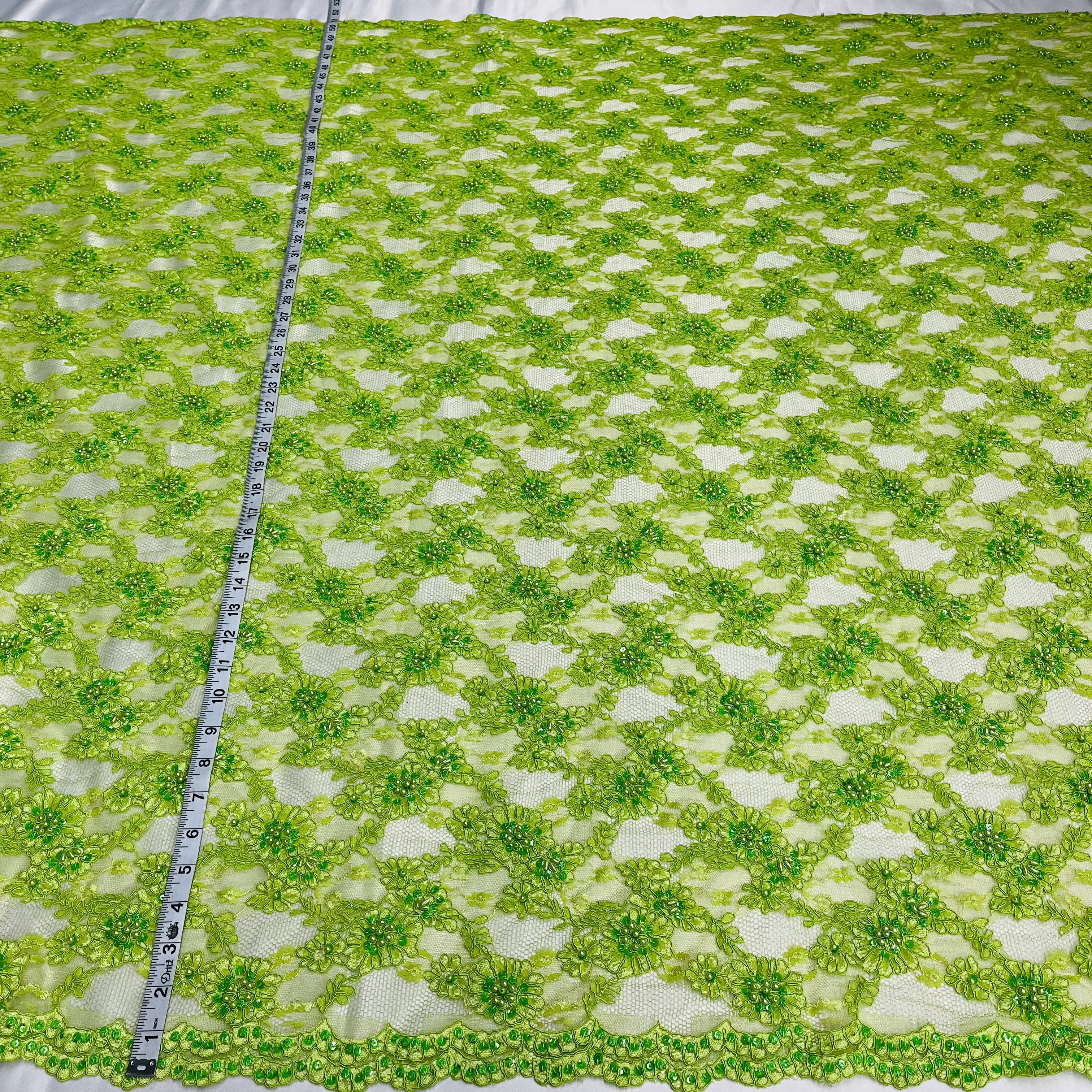 Beaded & Corded Lace Fabric Embroidered on 100% Polyester Net Mesh | Lace USA - 95994W-BP