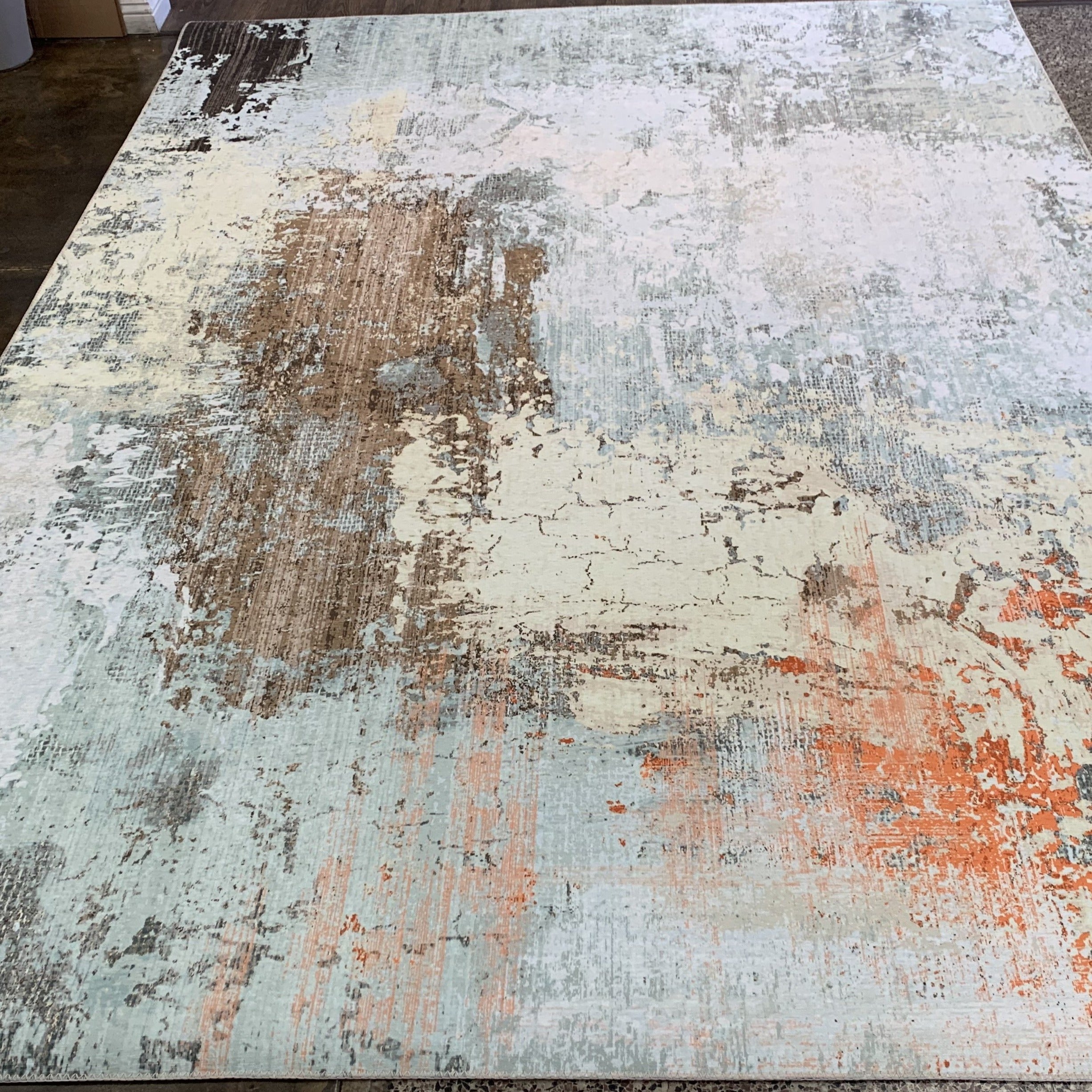 Orange Brown Beige Vintage Rusty Print Style Area Rug/ Carpet