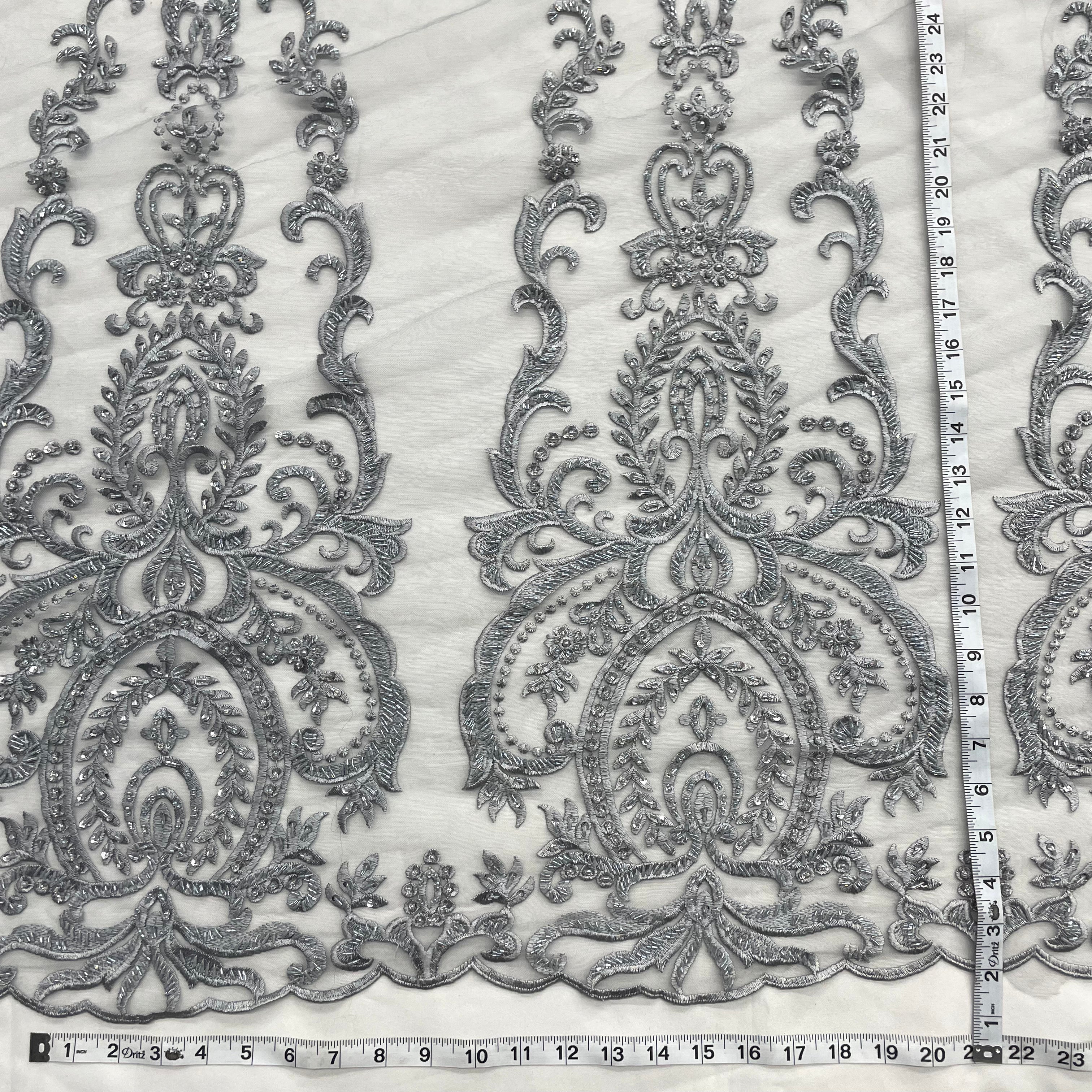 Beaded Lace Fabric Embroidered on 100% Polyester Net Mesh | Lace USA - GD-9117
