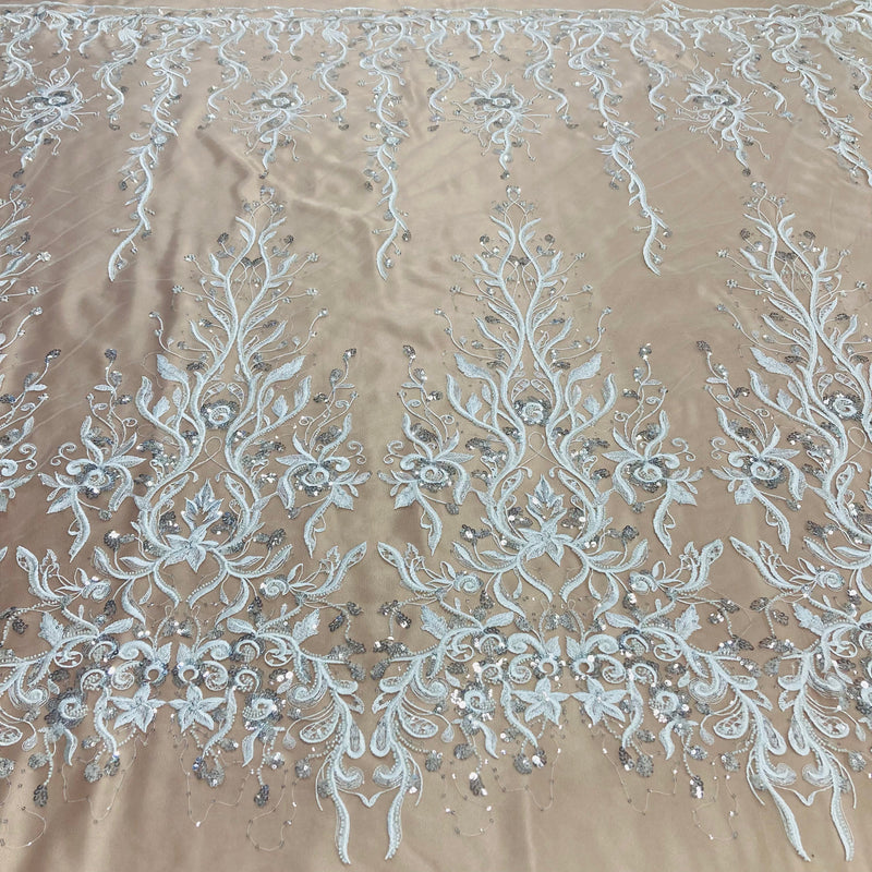 Beaded Lace Fabric Embroidered on 100% Polyester Net Mesh | Lace USA - GD-217120