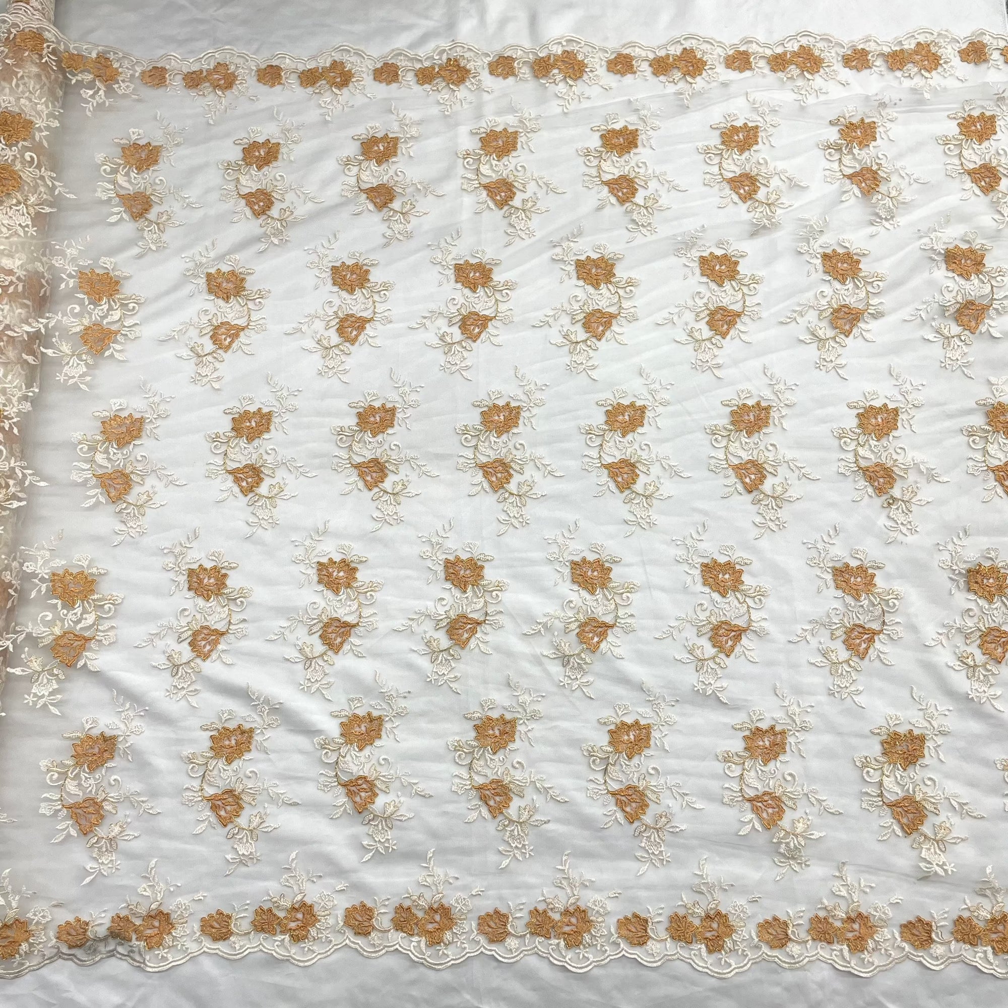 Corded Floral Lace Fabric with Scalloped Edges – Bridal & Dress Lace | Lace USA - 97154W