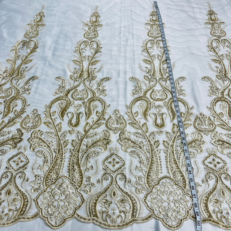 Beaded Lace Fabric Embroidered on 100% Polyester Net Mesh | Lace USA - GD-61416