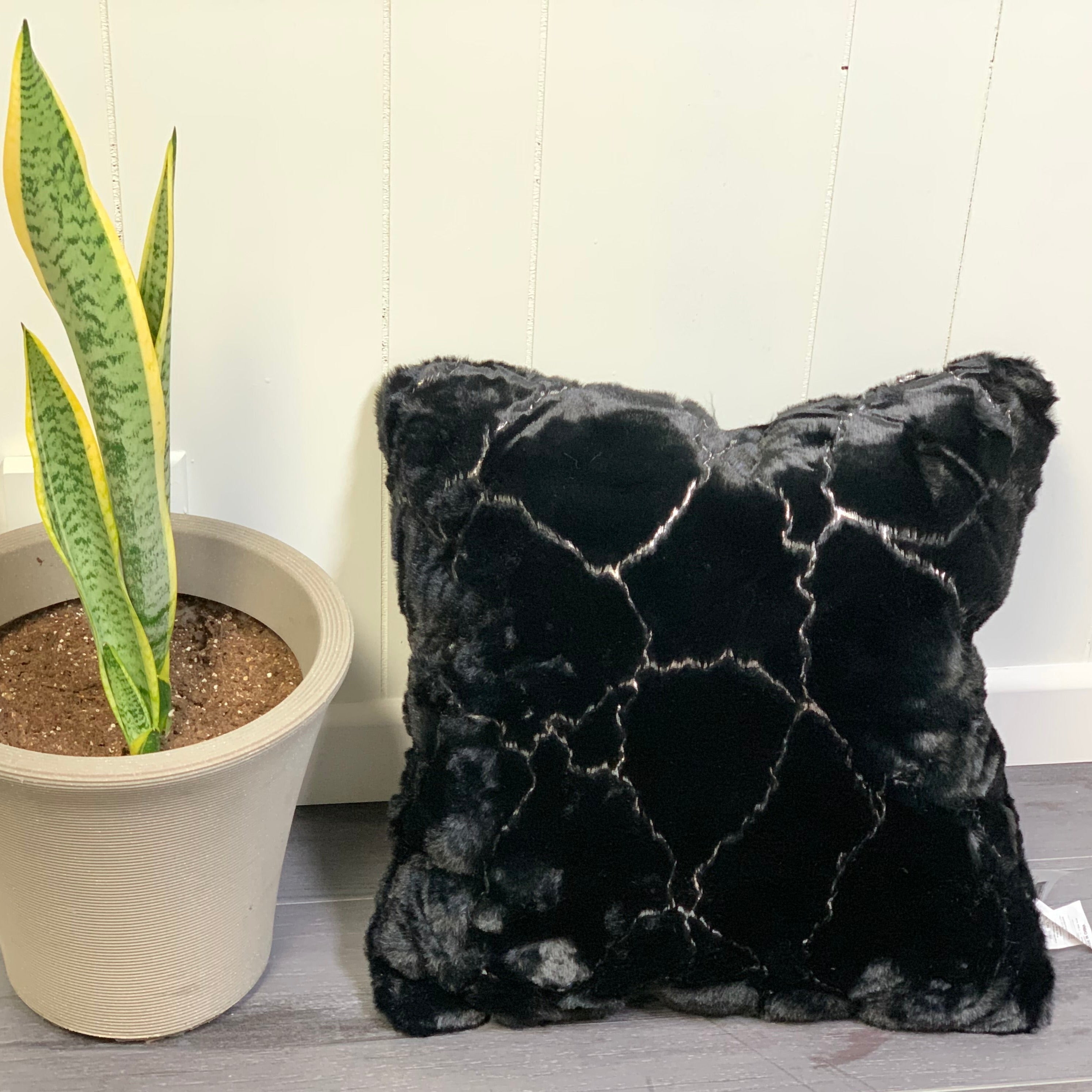Golden Faux Fur Glow Fluffy Pillow with Shimmery Foil Illuminating Effect