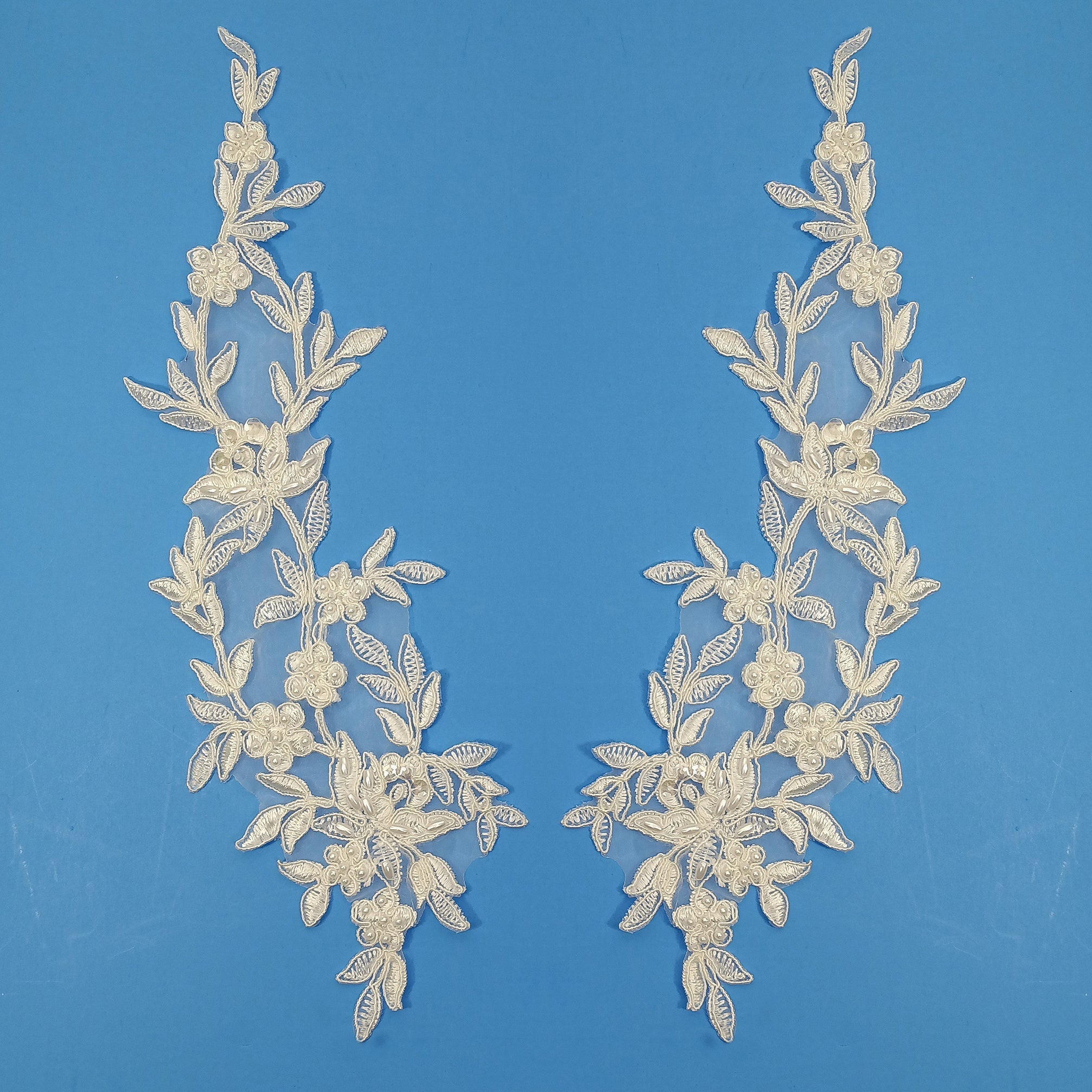 Beaded & Corded Floral Lace Applique Embroidered on 100% Polyester Organza | Lace USA - 95902N-BP