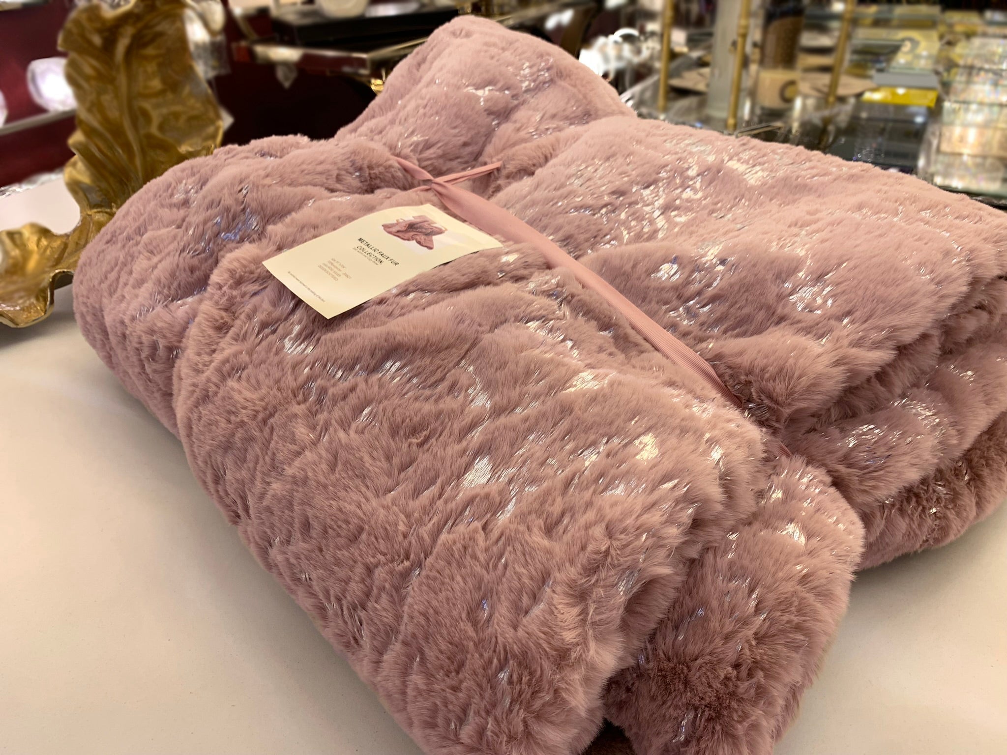 Golden/Silver Metallic Faux Fur  Soft / Coverlet/Quilt Cal King/Eastern King