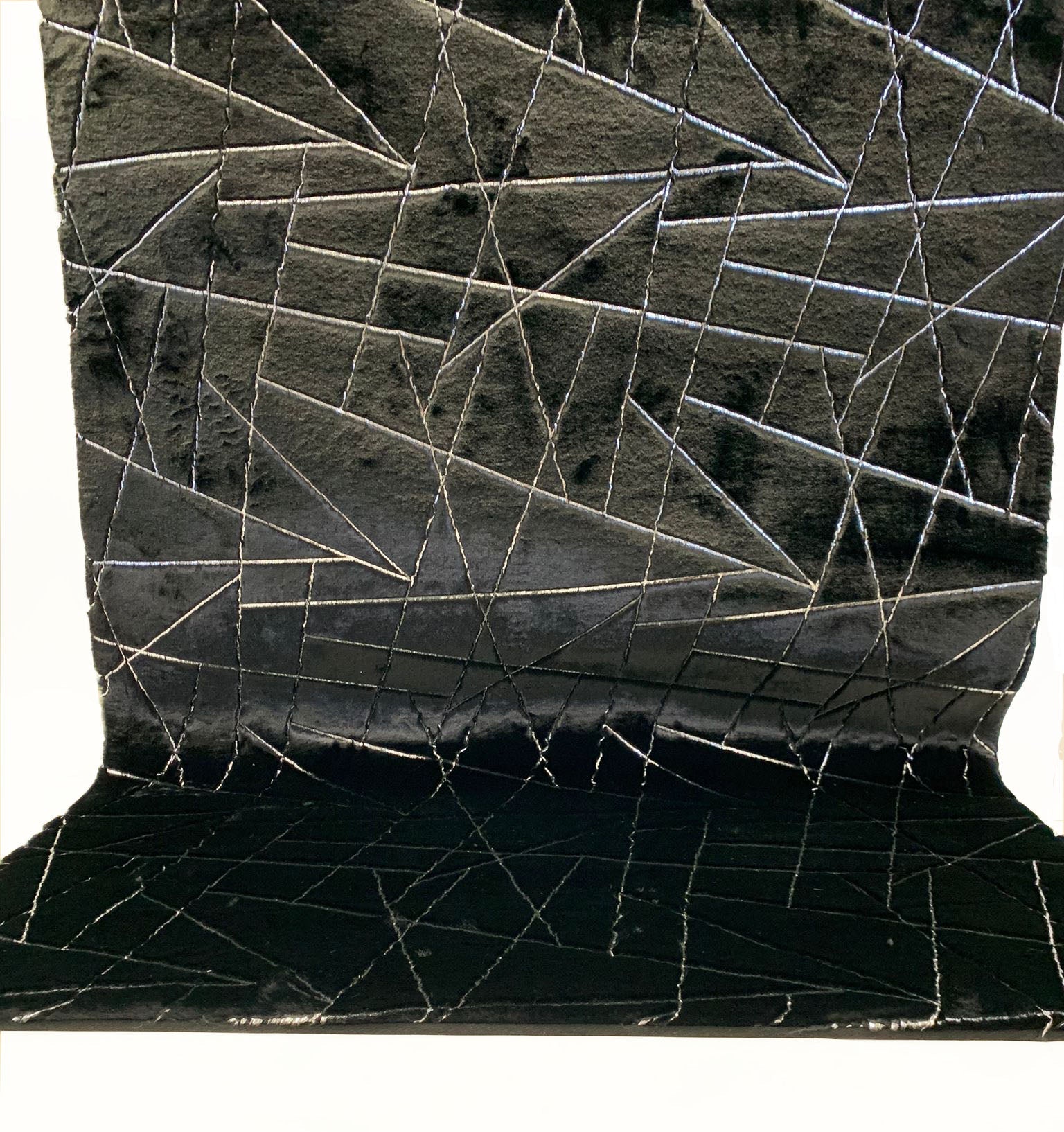 Black Lines with Silver Metallic Shimmery Design Faux Rabbit Touch Rug