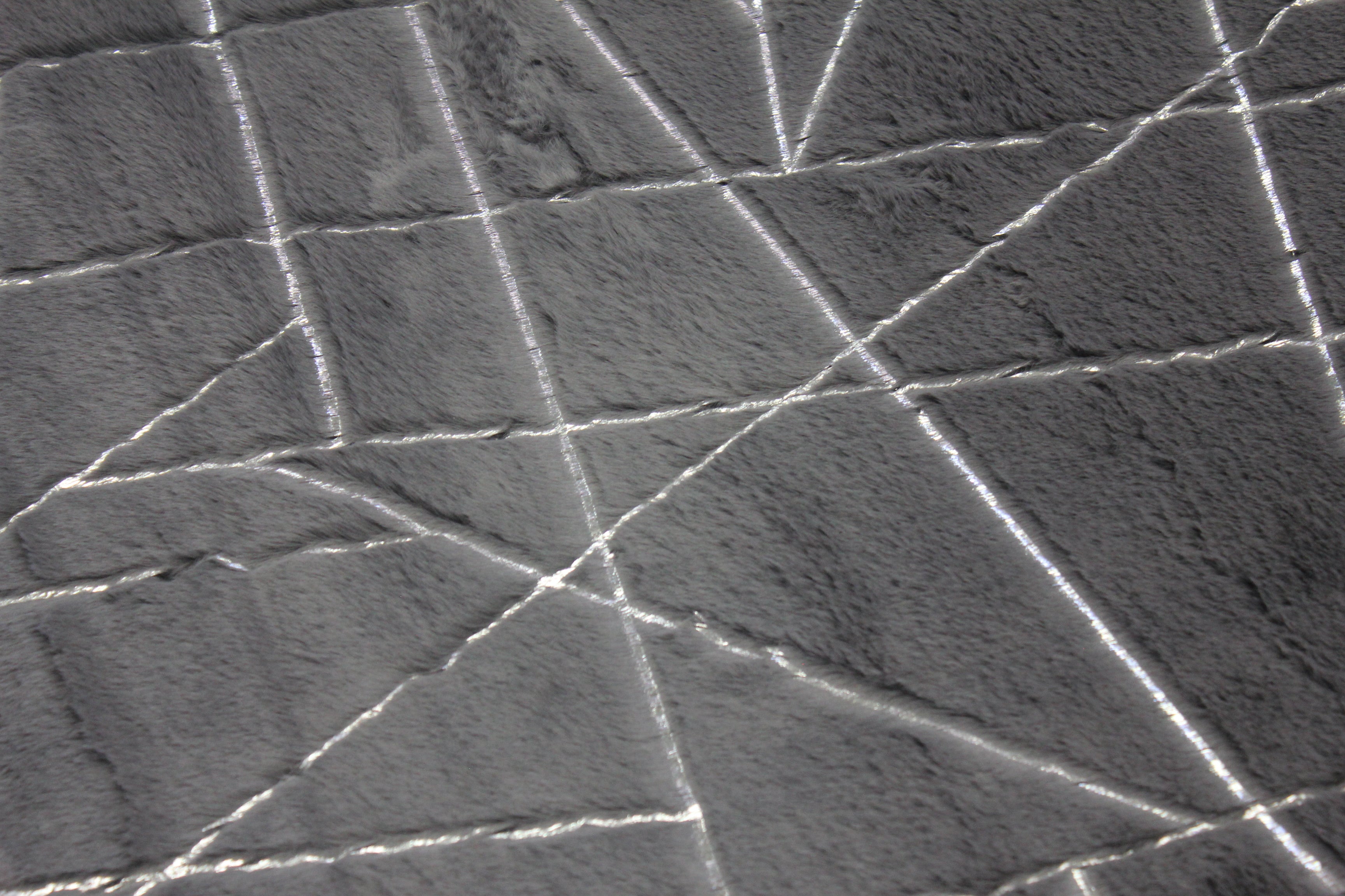 Charcoal Lines with Silver Metallic Shimmery Design Faux Rabbit Touch Rug