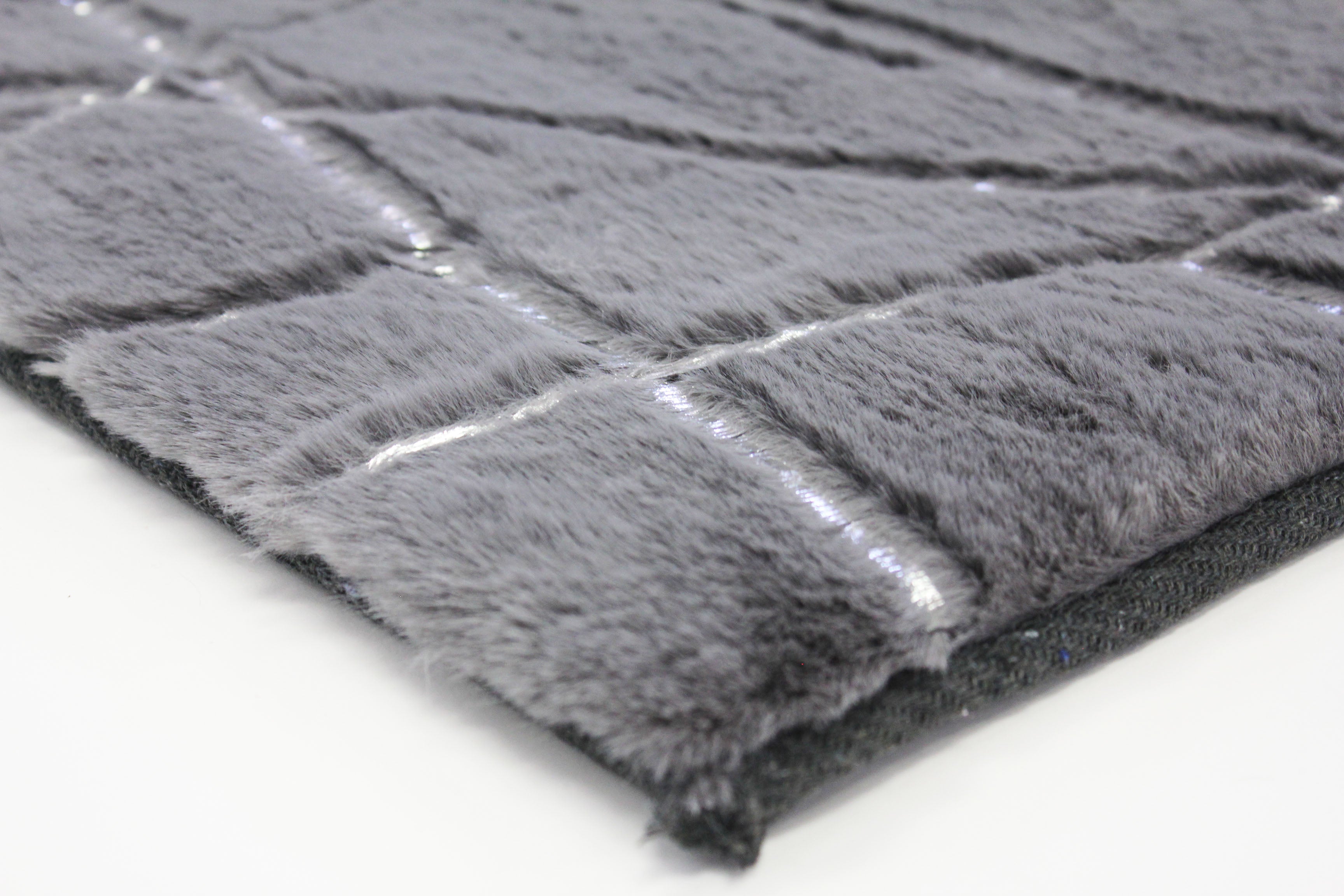 Charcoal Lines with Silver Metallic Shimmery Design Faux Rabbit Touch Rug