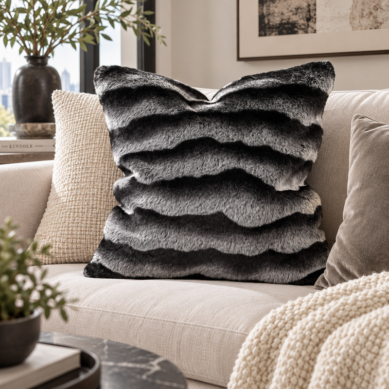 Luxe Black Stripe Faux Mink Throw Pillow – MINKO 13