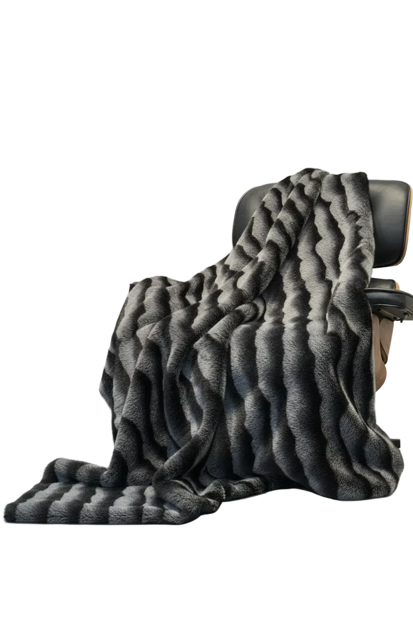 Luxury Soft Warm Faux Mink Throw Blanket - MINKO 13 Black Stripe
