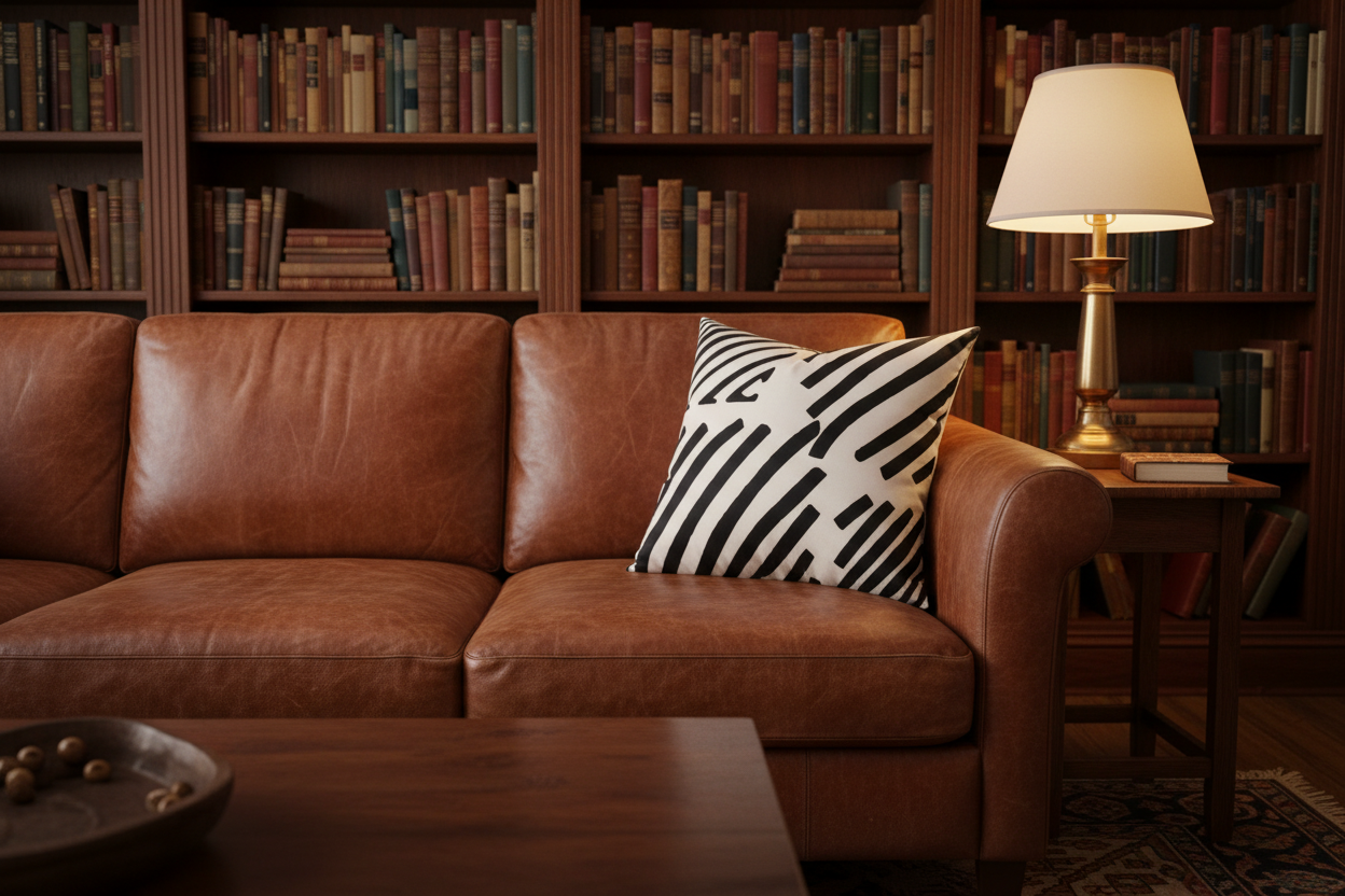White Throw Pillow with Bold Black Velvet Geometric Design - VIVA019.