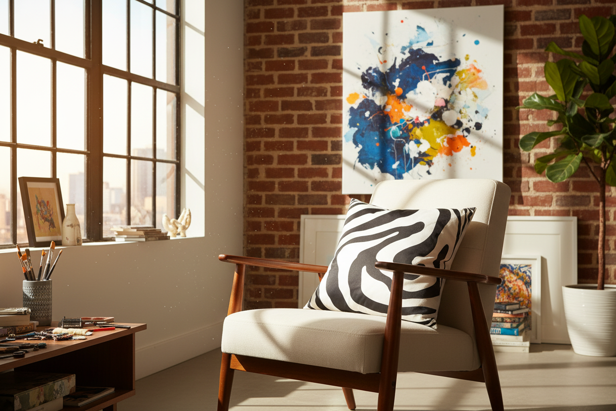 Modern Velvet Throw Pillow – White Abstract with Black Swirled Zebra Design - VIVA021.
