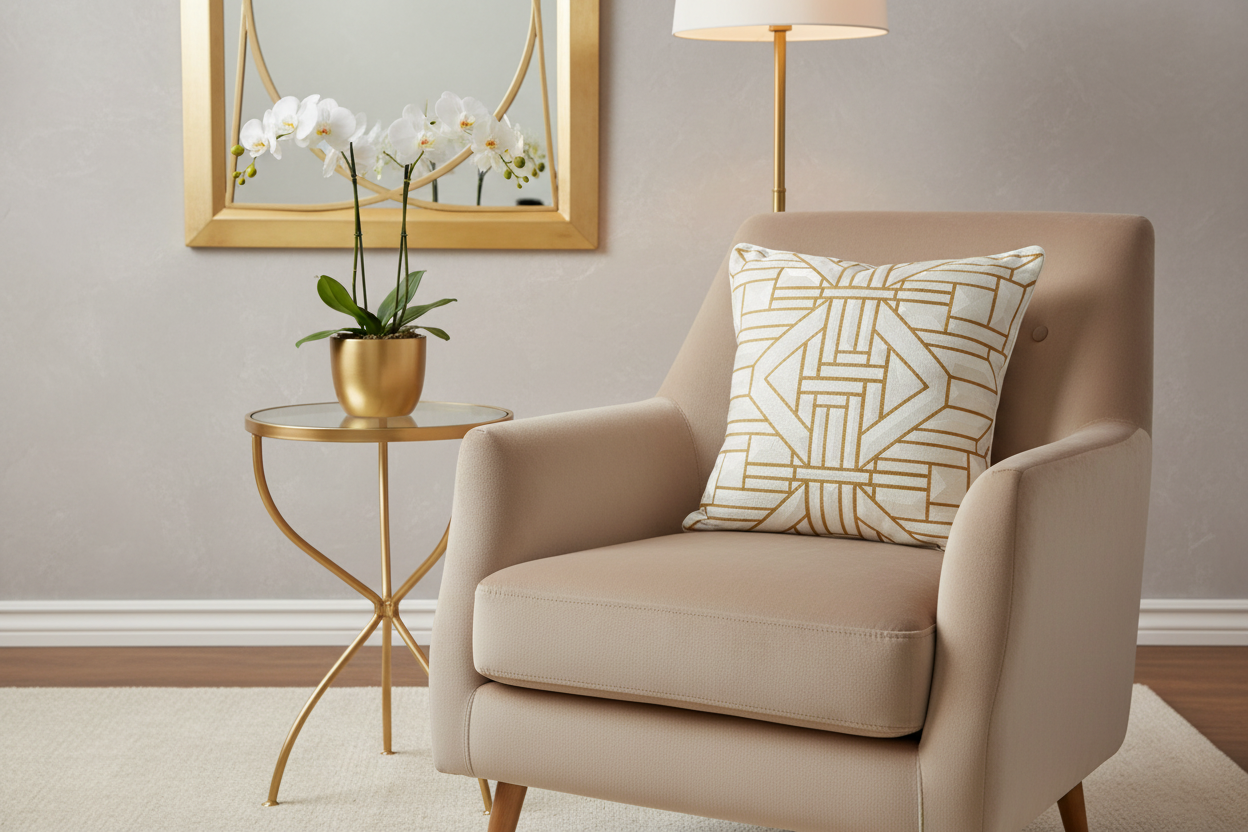 White Throw Pillow with Ivory and Gold Holographic Embroidered Stitching - SEV006.